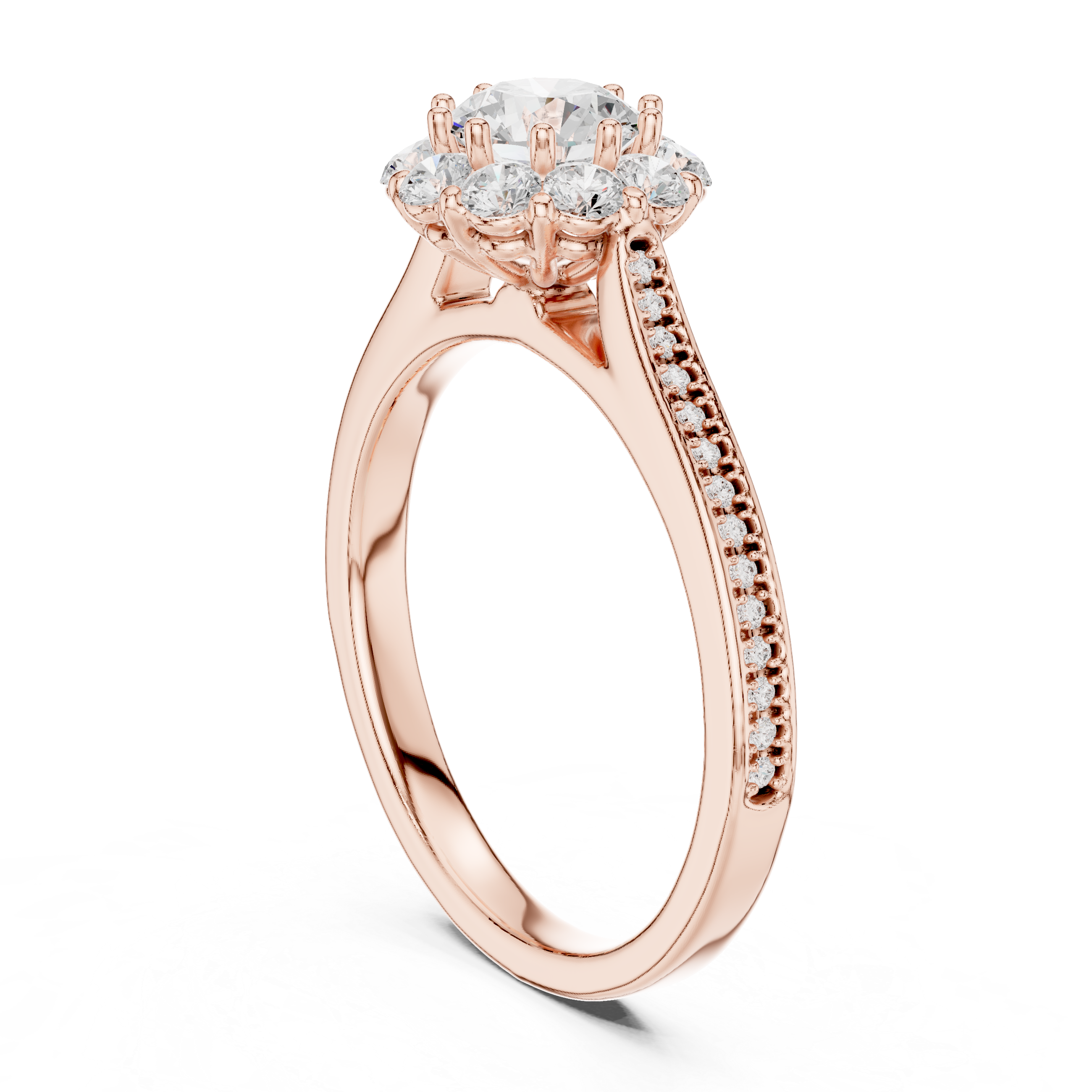 Delicate Rose Gold Halo Ring with Brilliant Round Center