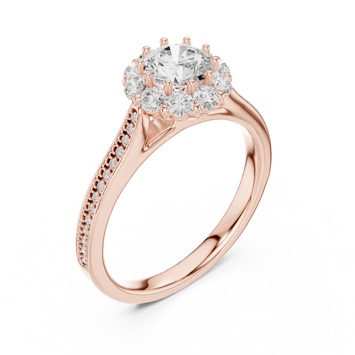 Delicate Rose Gold Halo Ring with Brilliant Round Center