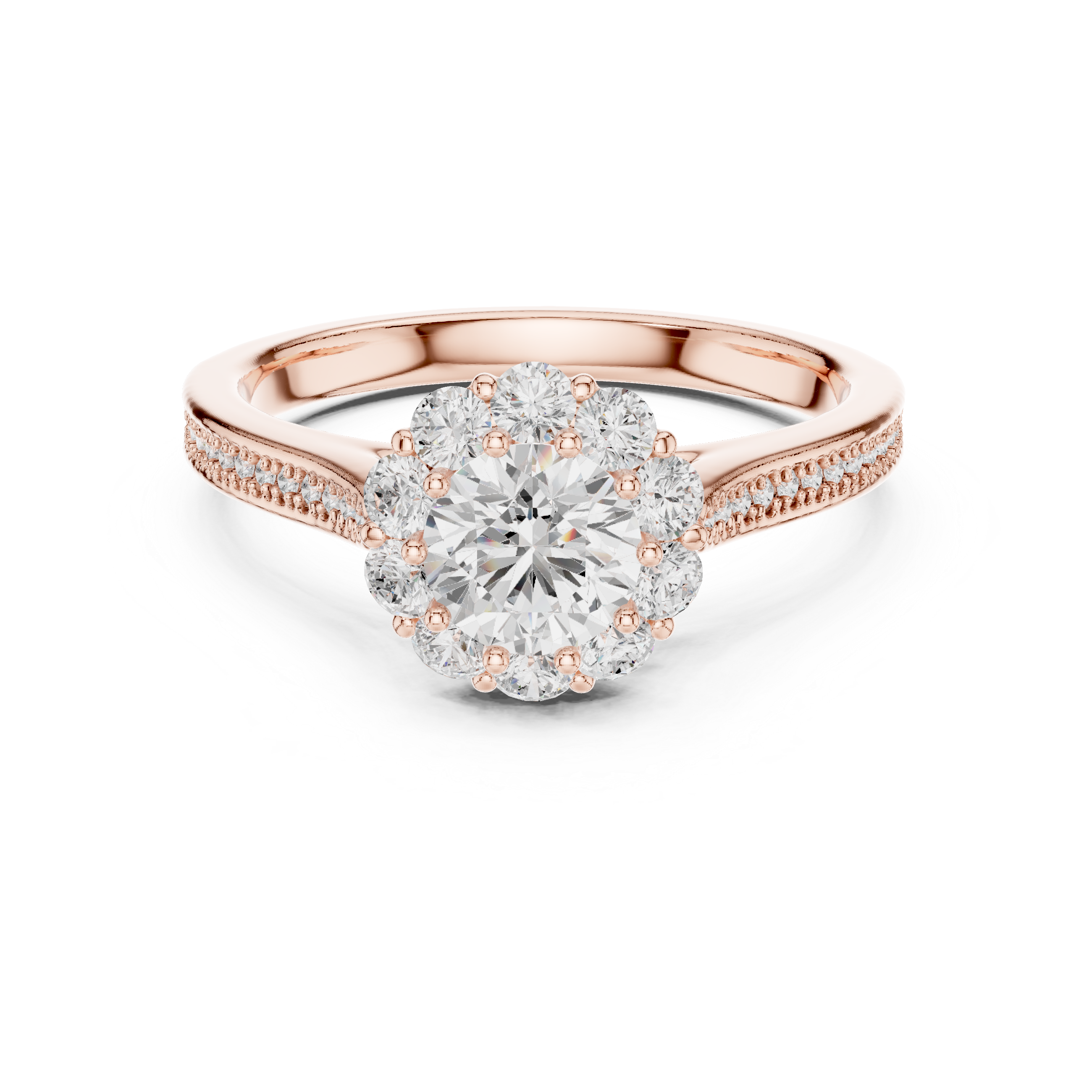 Delicate Rose Gold Halo Ring with Brilliant Round Center