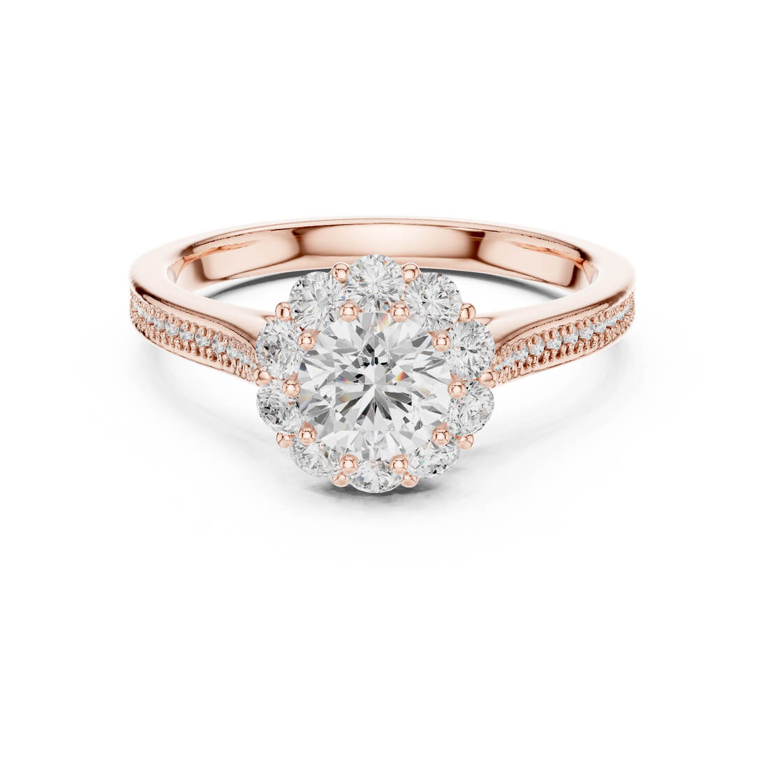 Delicate Rose Gold Halo Ring with Brilliant Round Center