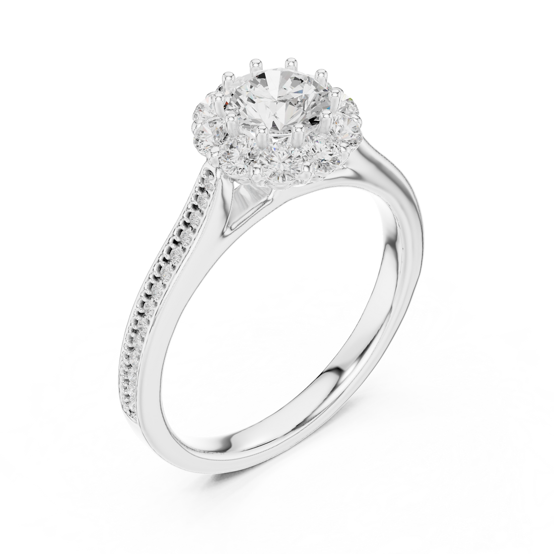 Delicate Rose Gold Halo Ring with Brilliant Round Center