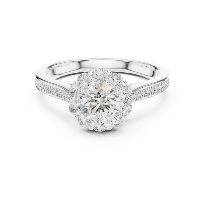 Delicate Rose Gold Halo Ring with Brilliant Round Center