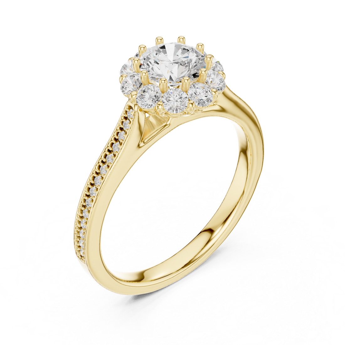 Delicate Rose Gold Halo Ring with Brilliant Round Center