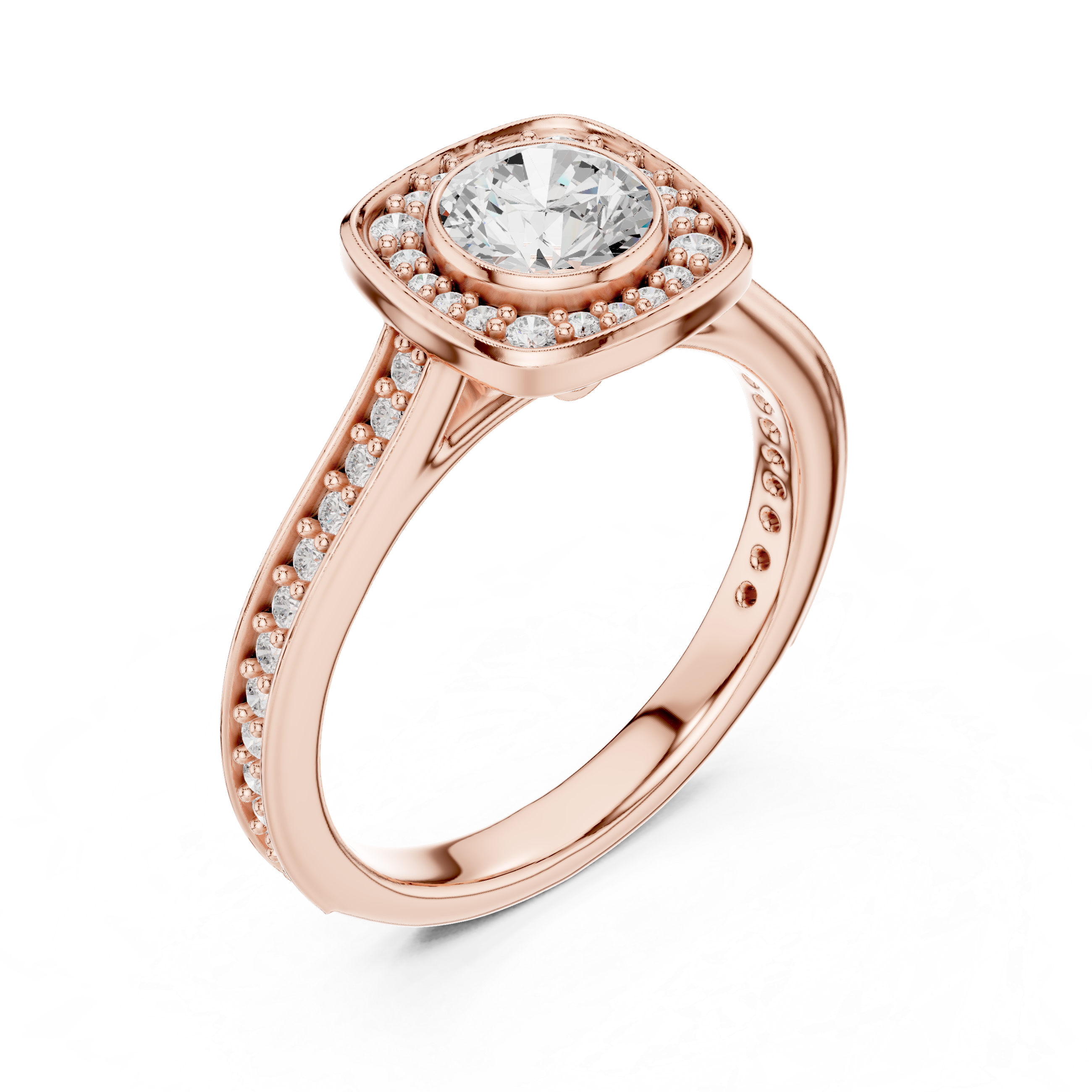 Contemporary Gold Halo Ring with Bezel Set Center Stone