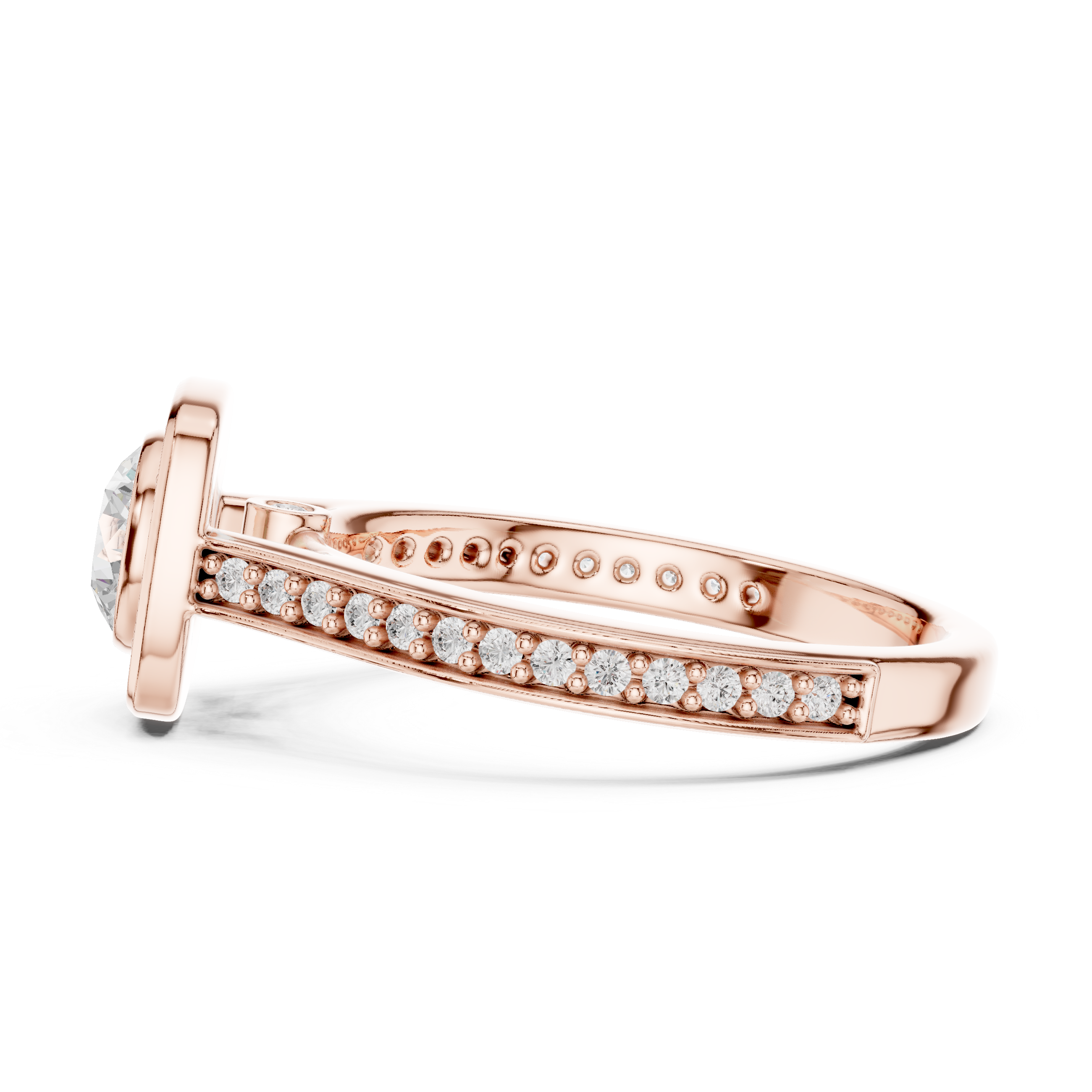 Contemporary Gold Halo Ring with Bezel Set Center Stone