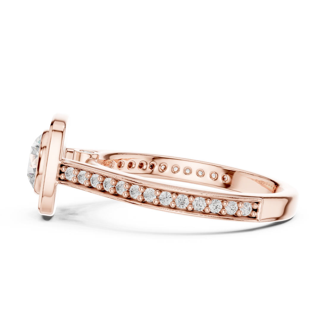 Contemporary Gold Halo Ring with Bezel Set Center Stone