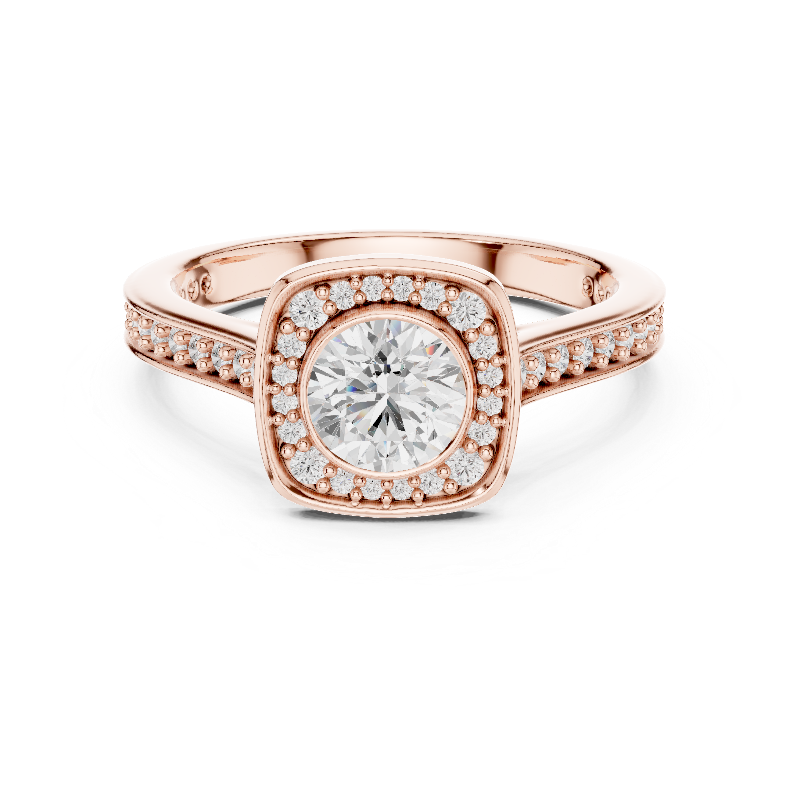 Contemporary Gold Halo Ring with Bezel Set Center Stone