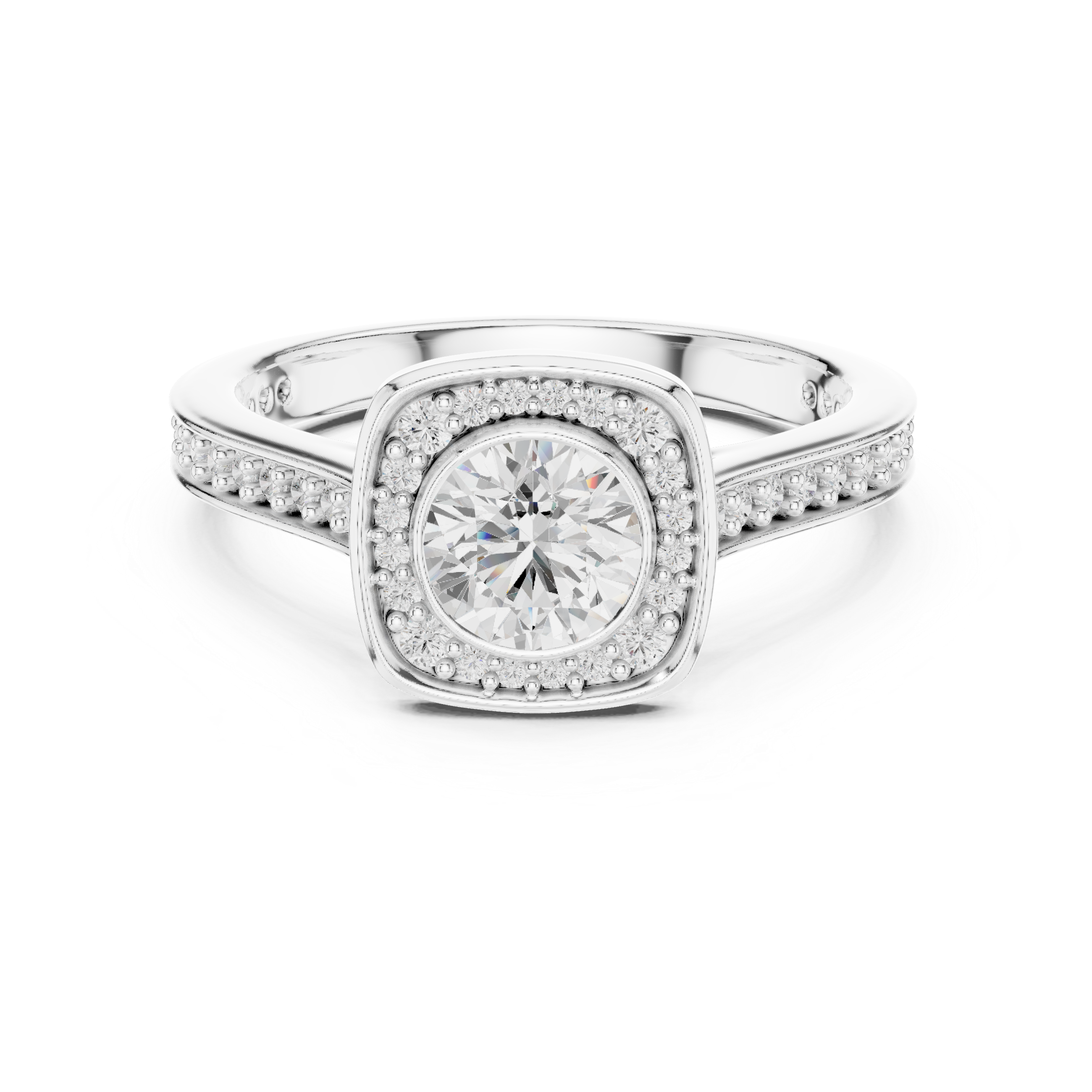 Contemporary Gold Halo Ring with Bezel Set Center Stone