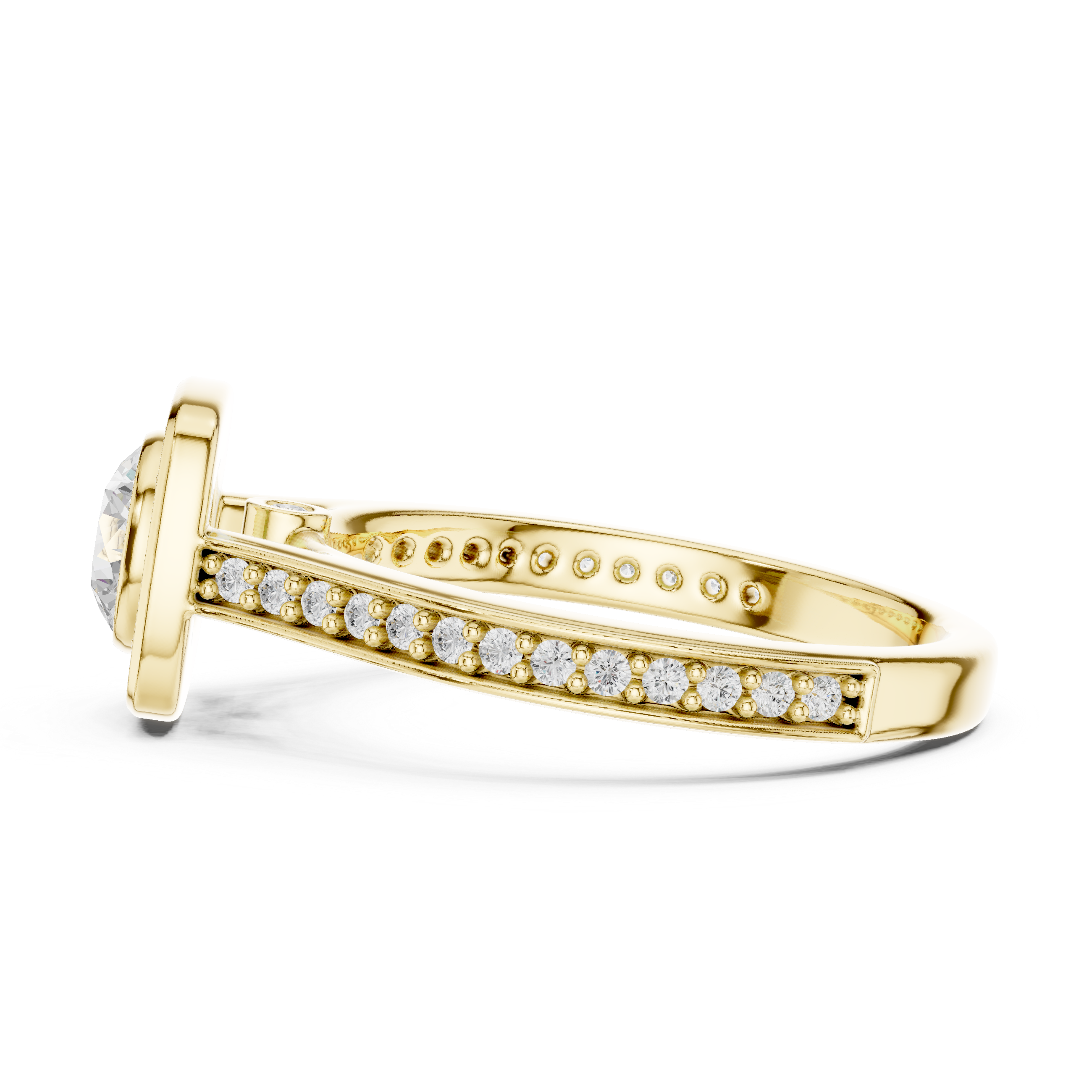 Contemporary Gold Halo Ring with Bezel Set Center Stone