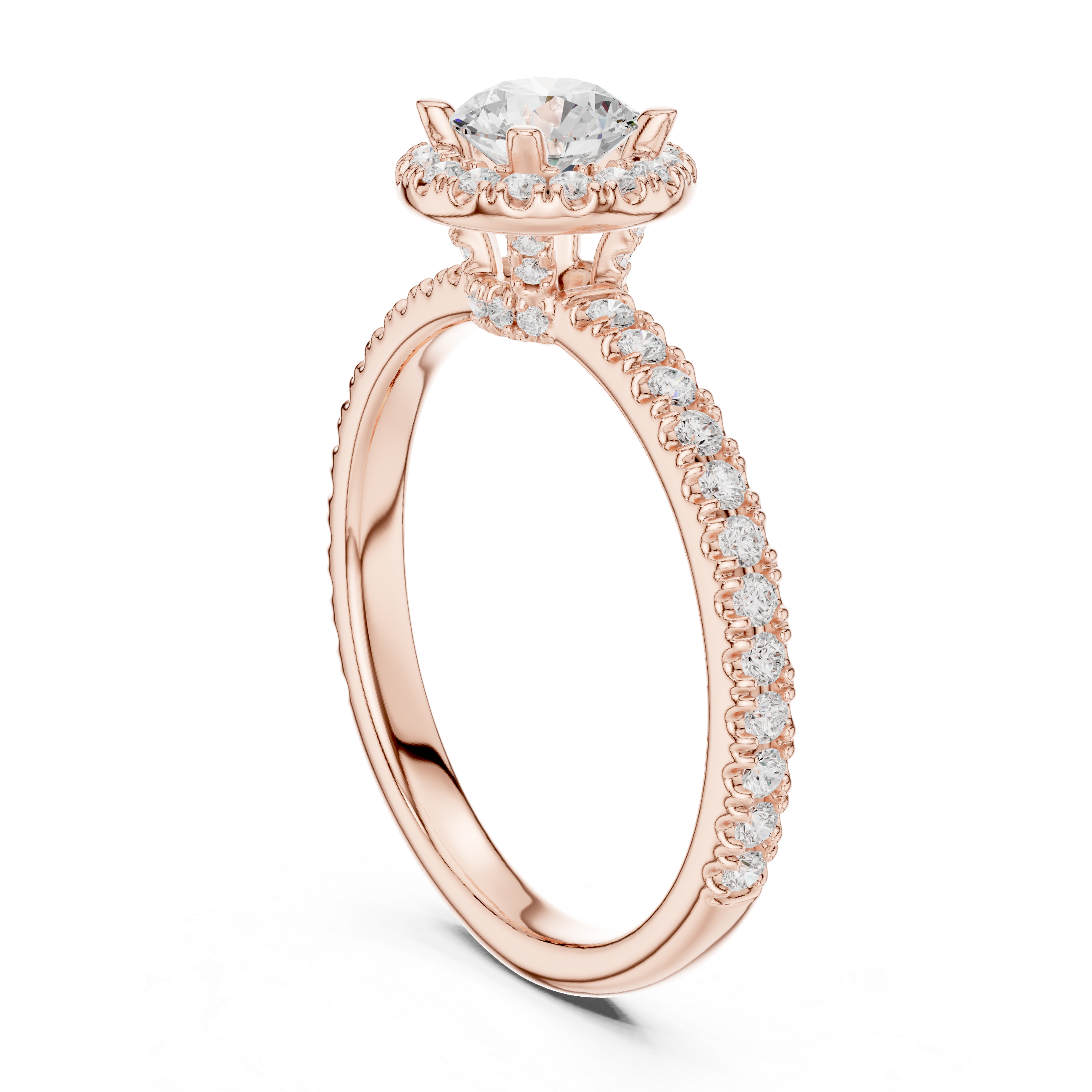 Delicate Halo Engagement Ring with Diamond Accented Band