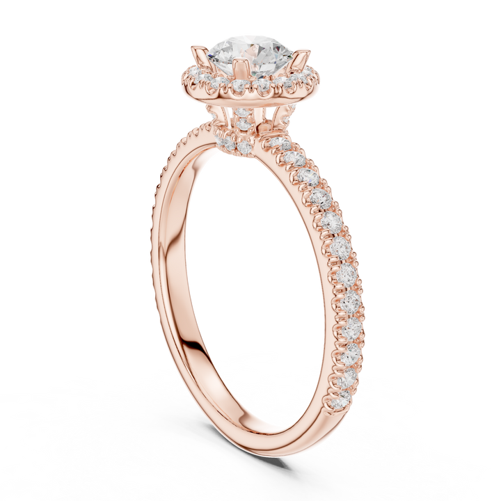 Delicate Halo Engagement Ring with Diamond Accented Band