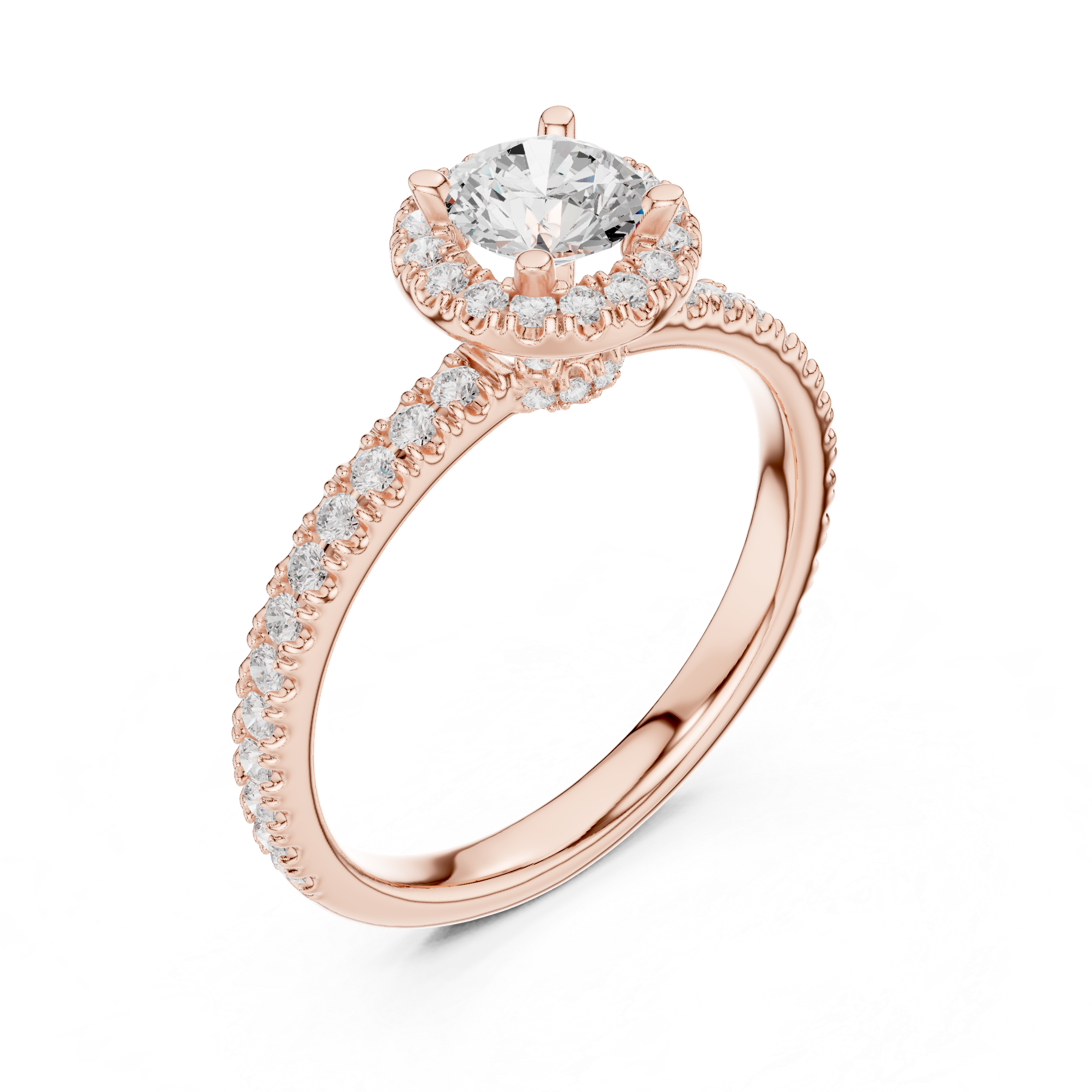 Delicate Halo Engagement Ring with Diamond Accented Band