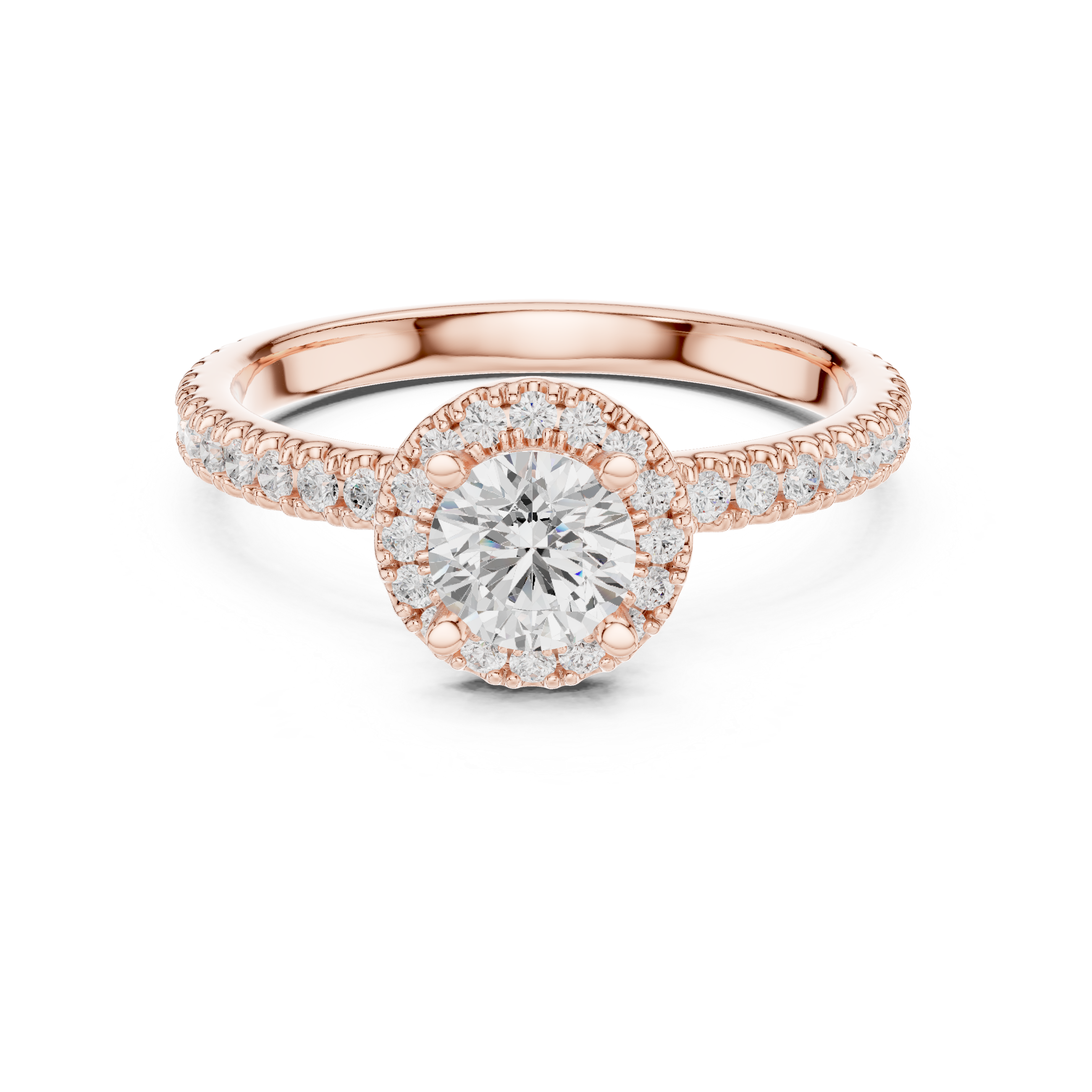 Delicate Halo Engagement Ring with Diamond Accented Band