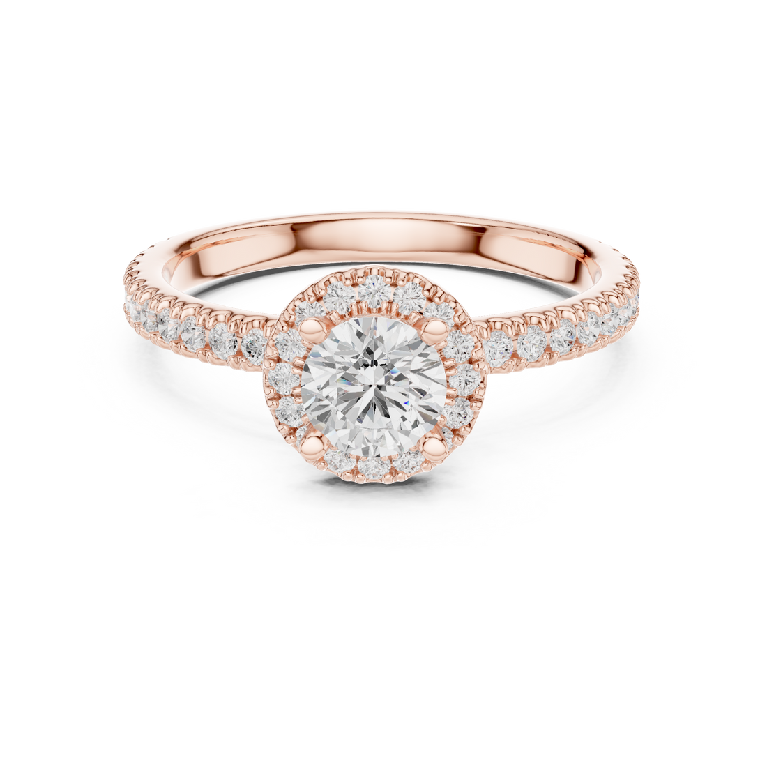 Delicate Halo Engagement Ring with Diamond Accented Band