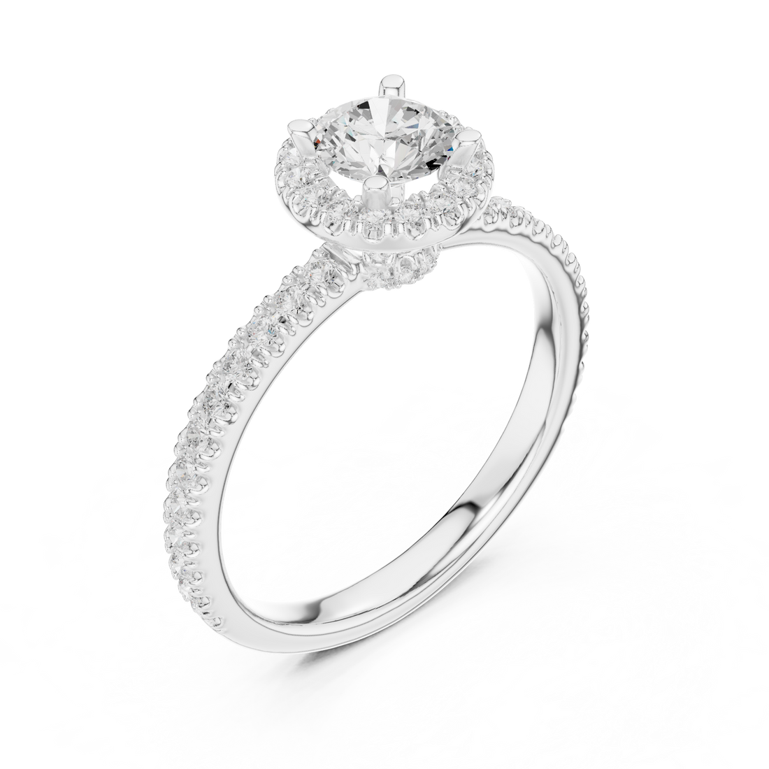 Delicate Halo Engagement Ring with Diamond Accented Band