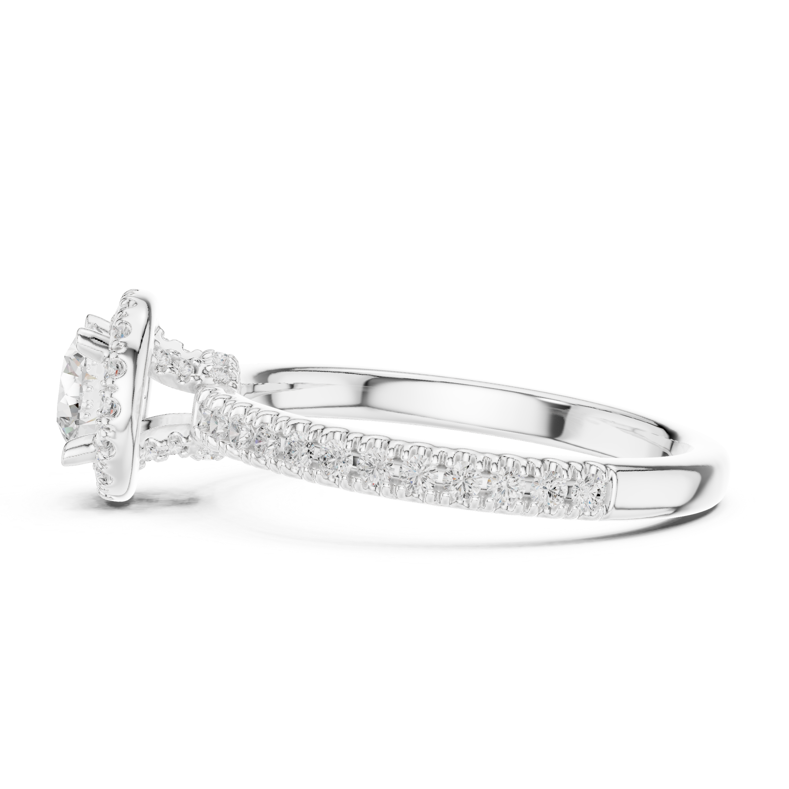 Delicate Halo Engagement Ring with Diamond Accented Band