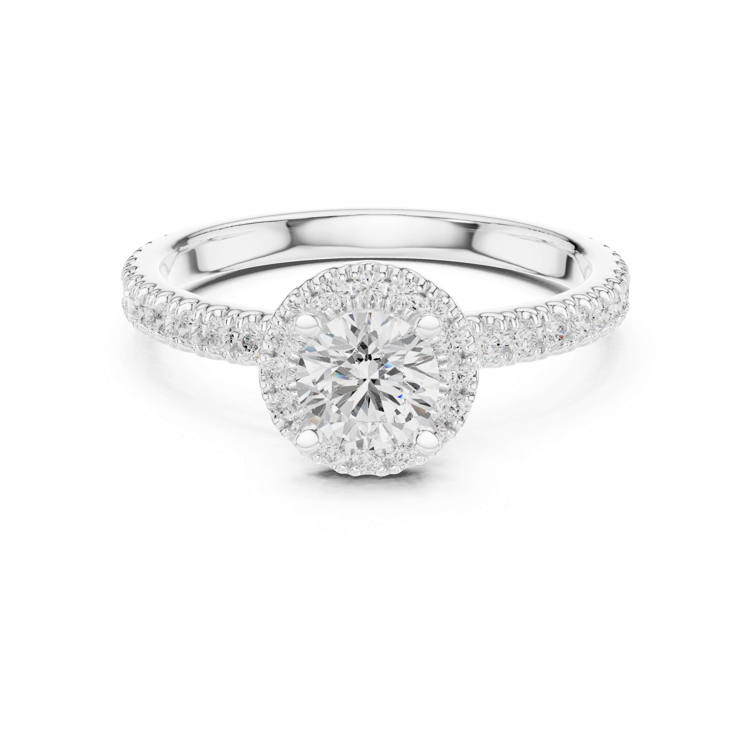 Delicate Halo Engagement Ring with Diamond Accented Band