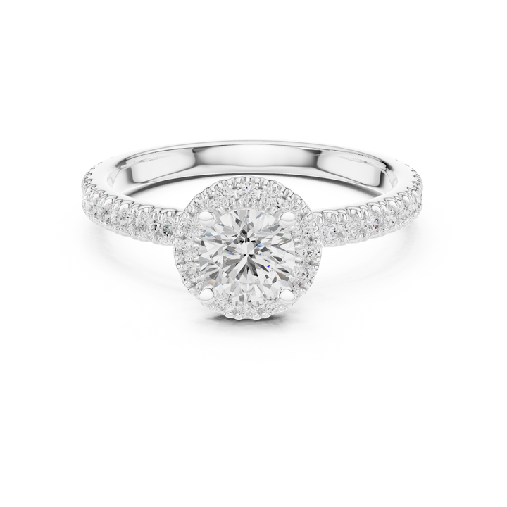 Delicate Halo Engagement Ring with Diamond Accented Band