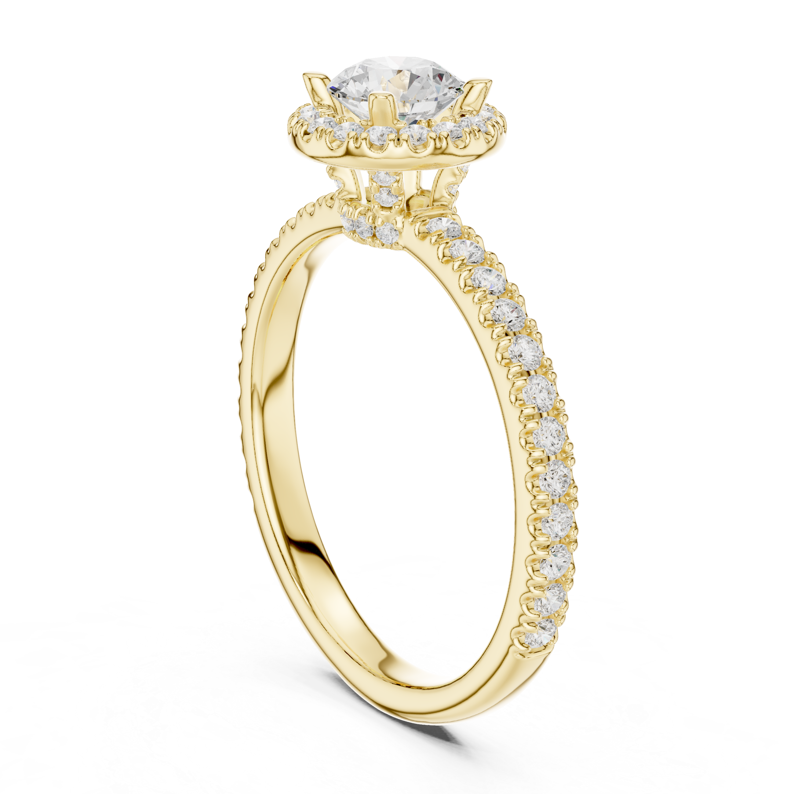 Delicate Halo Engagement Ring with Diamond Accented Band