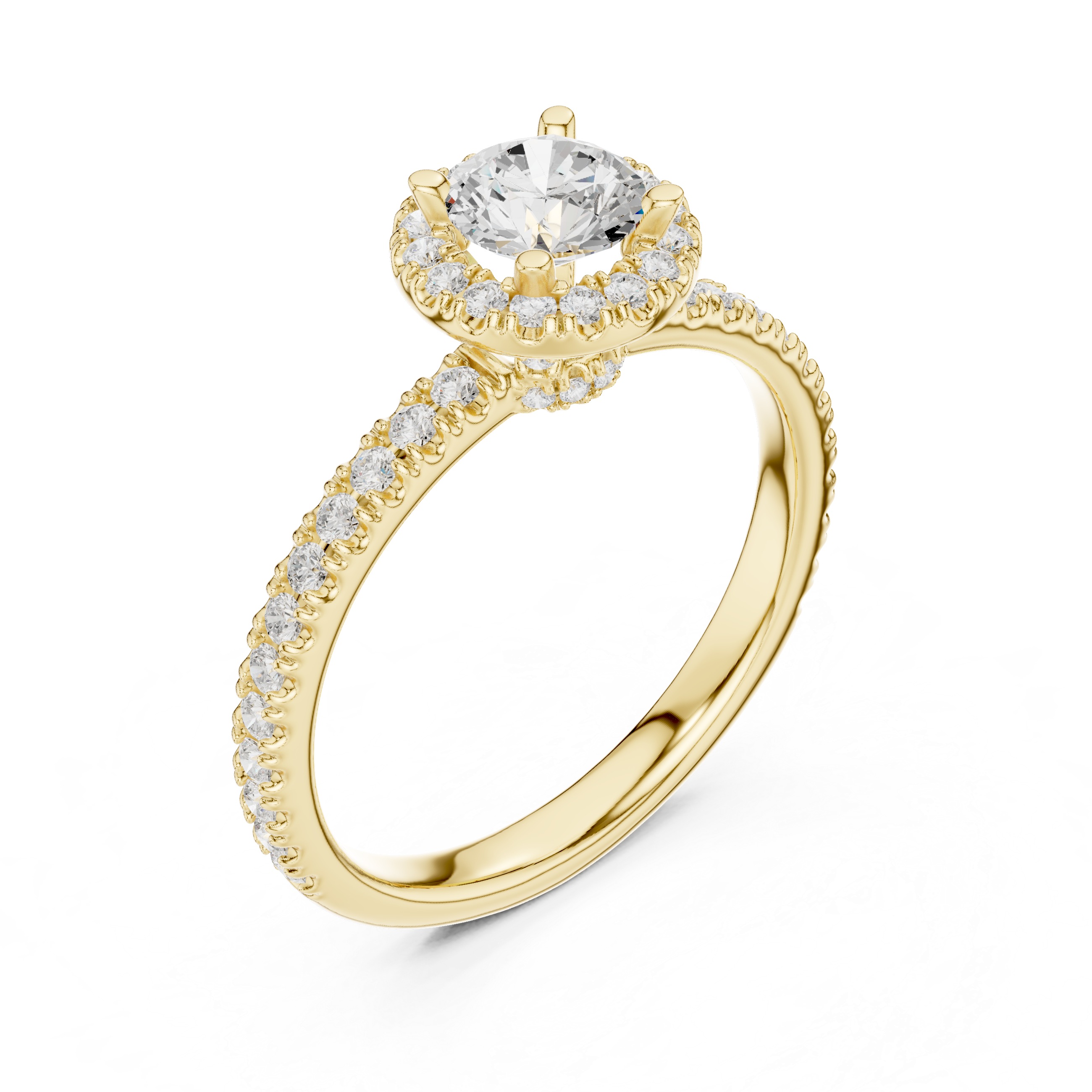 Delicate Halo Engagement Ring with Diamond Accented Band