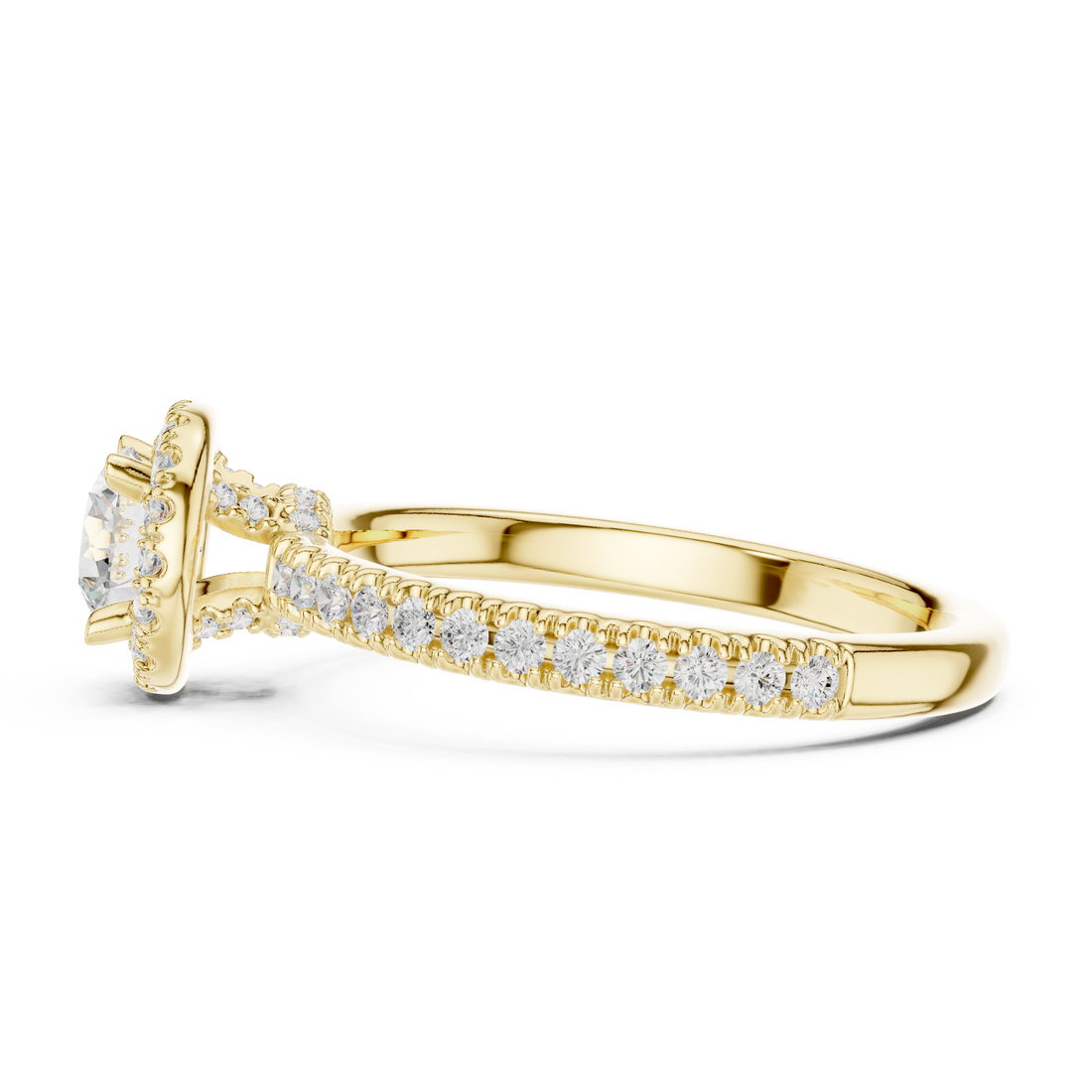 Delicate Halo Engagement Ring with Diamond Accented Band