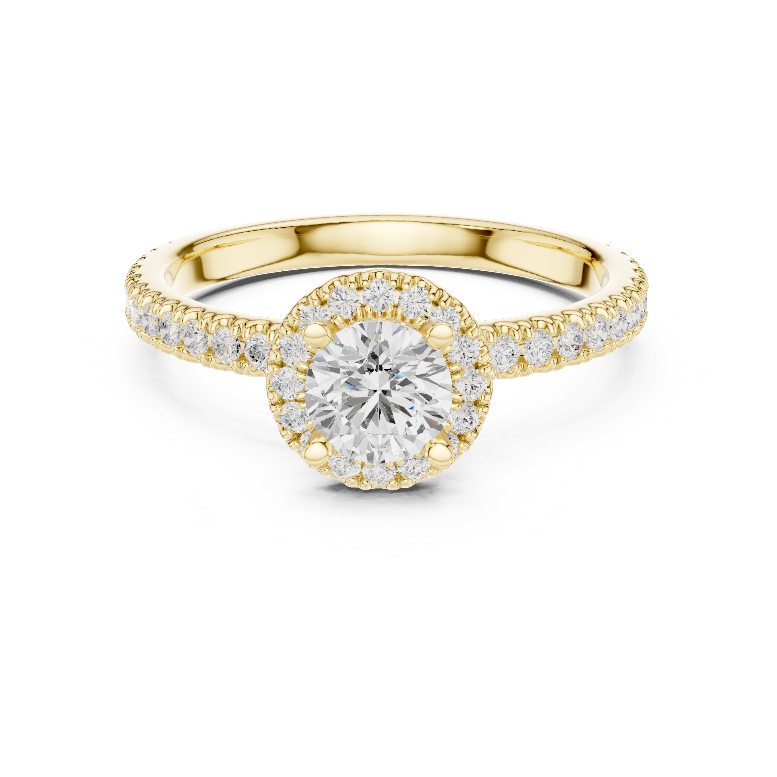 Delicate Halo Engagement Ring with Diamond Accented Band