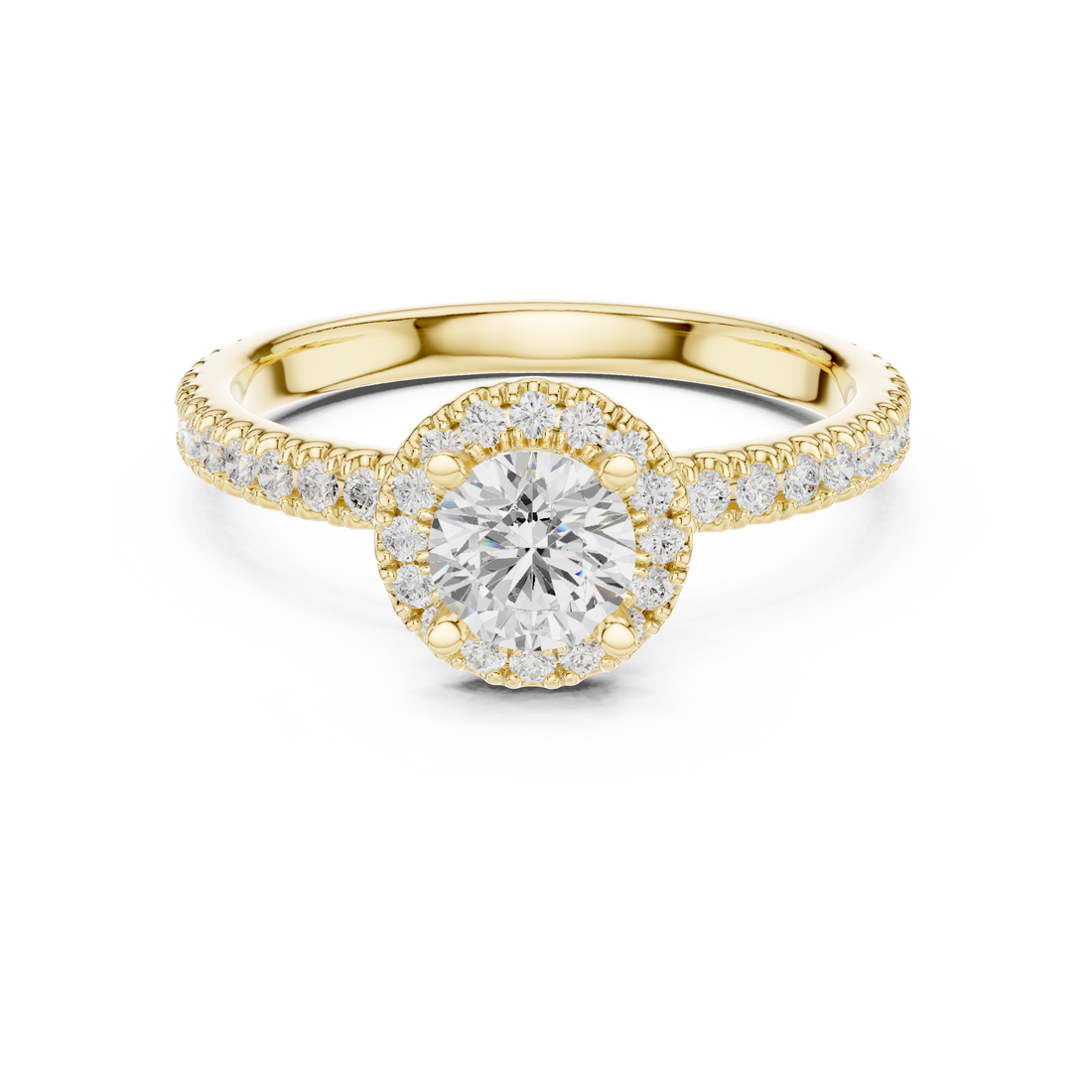 Delicate Halo Engagement Ring with Diamond Accented Band