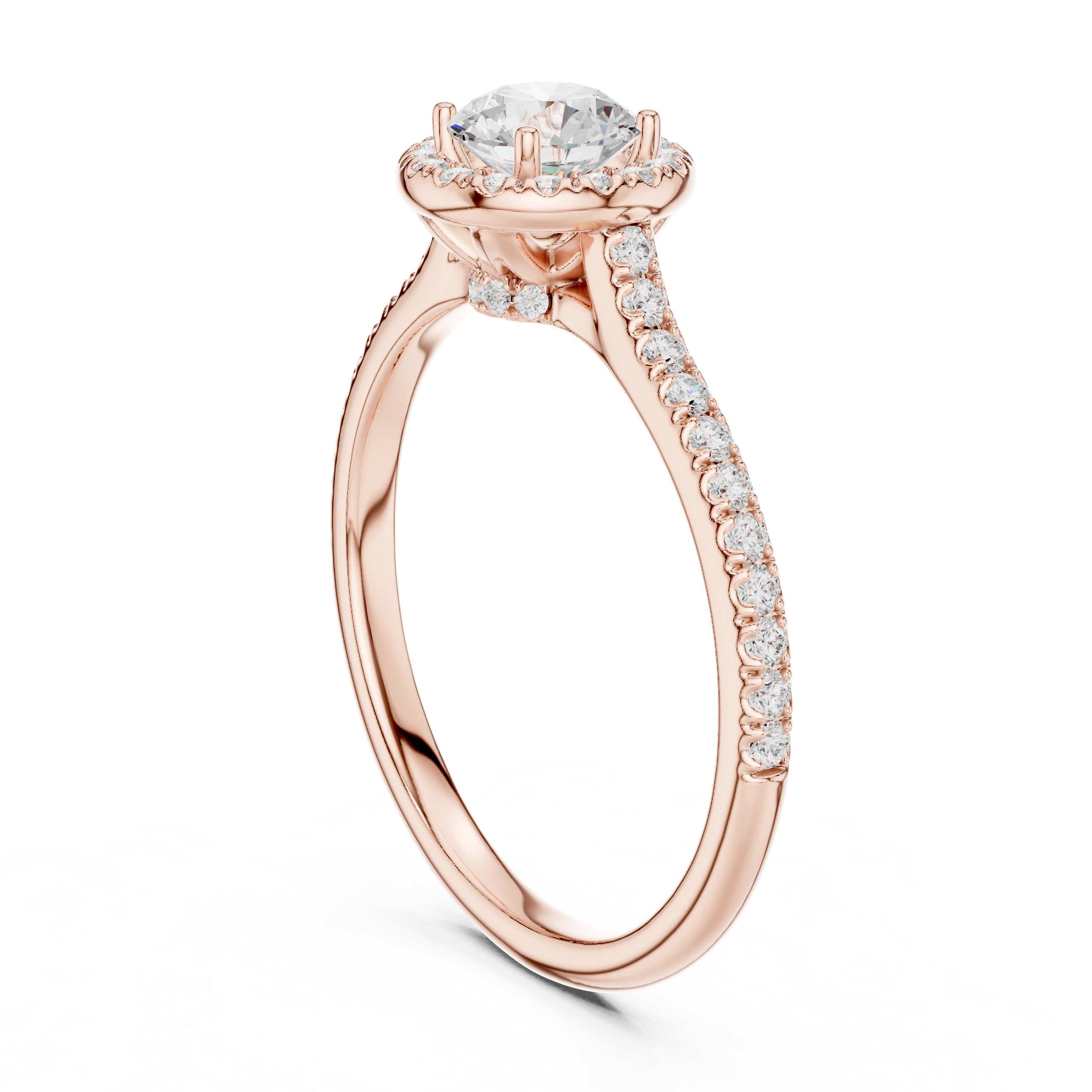 Daily Wear Simple Halo Diamond Ring with Detailed Side Stones