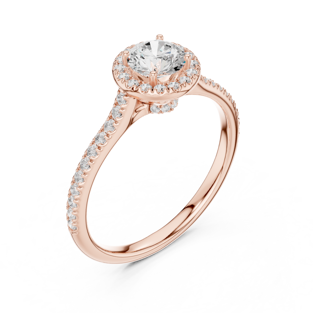 Daily Wear Simple Halo Diamond Ring with Detailed Side Stones