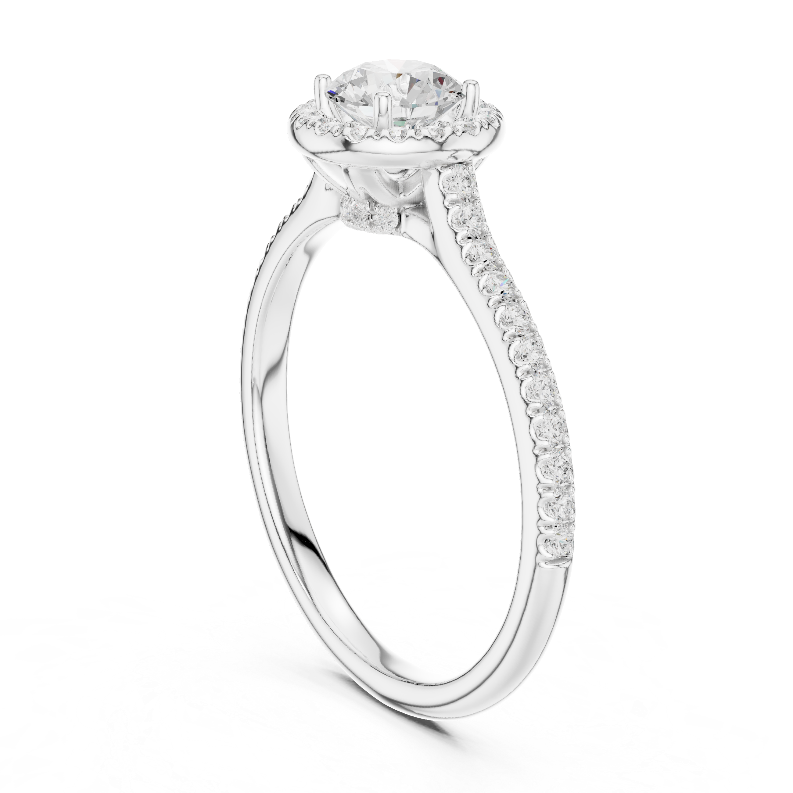 Daily Wear Simple Halo Diamond Ring with Detailed Side Stones