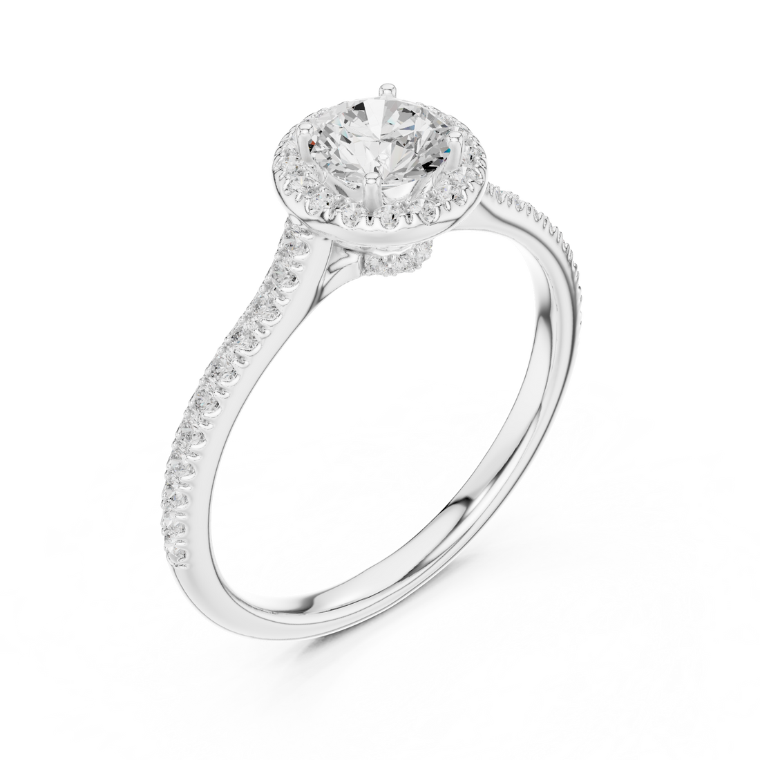 Daily Wear Simple Halo Diamond Ring with Detailed Side Stones