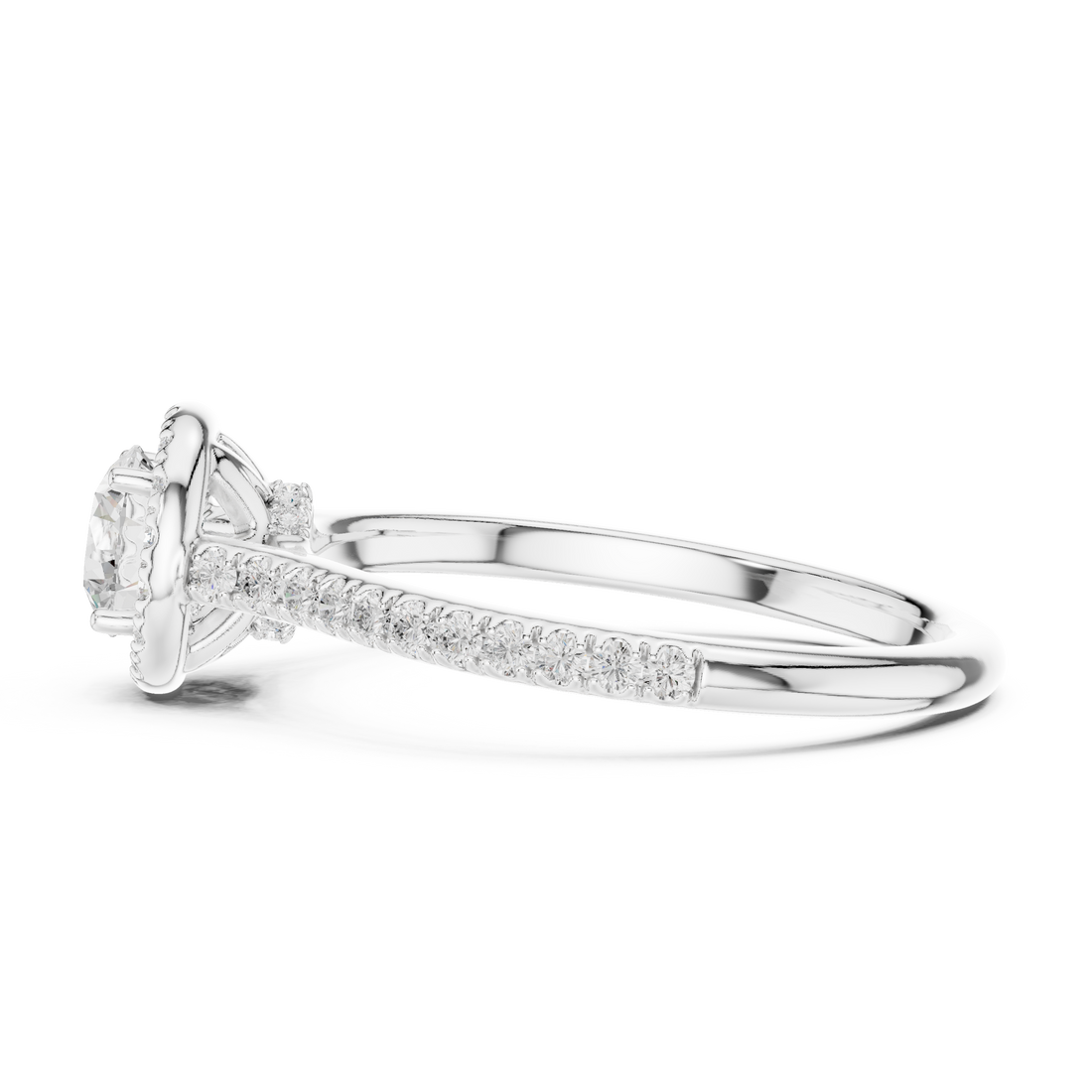Daily Wear Simple Halo Diamond Ring with Detailed Side Stones