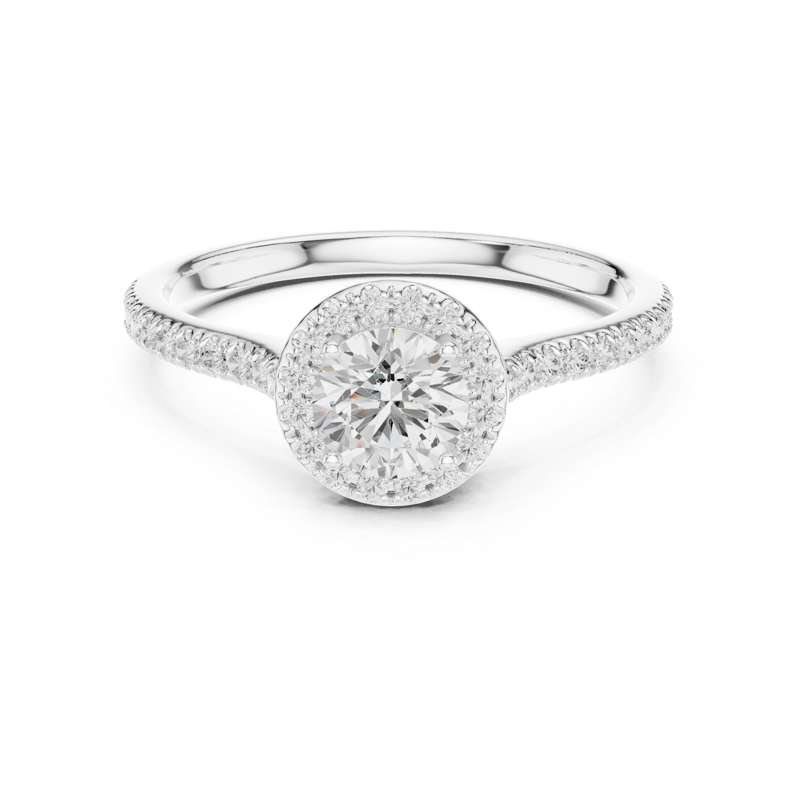 Daily Wear Simple Halo Diamond Ring with Detailed Side Stones