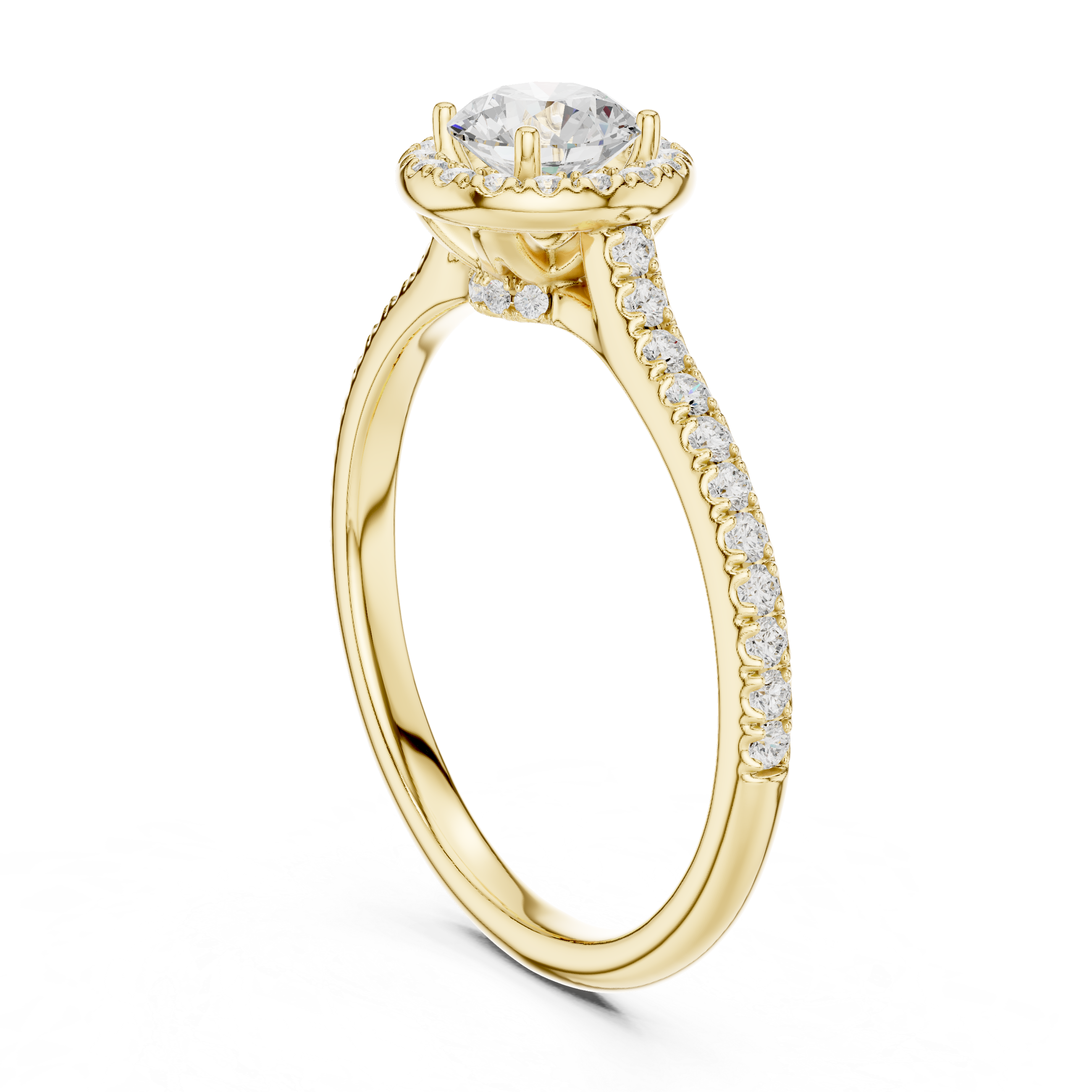 Daily Wear Simple Halo Diamond Ring with Detailed Side Stones
