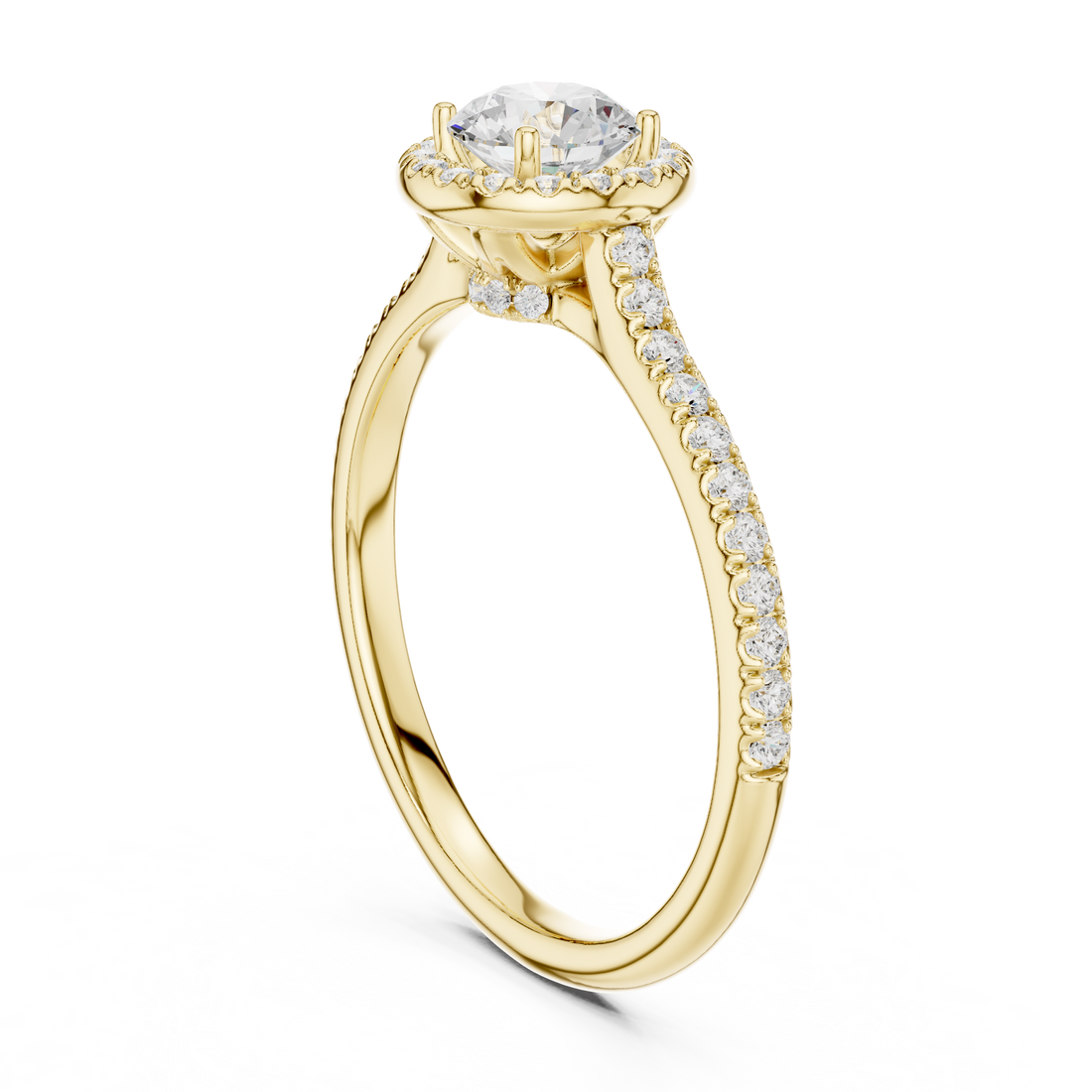Daily Wear Simple Halo Diamond Ring with Detailed Side Stones