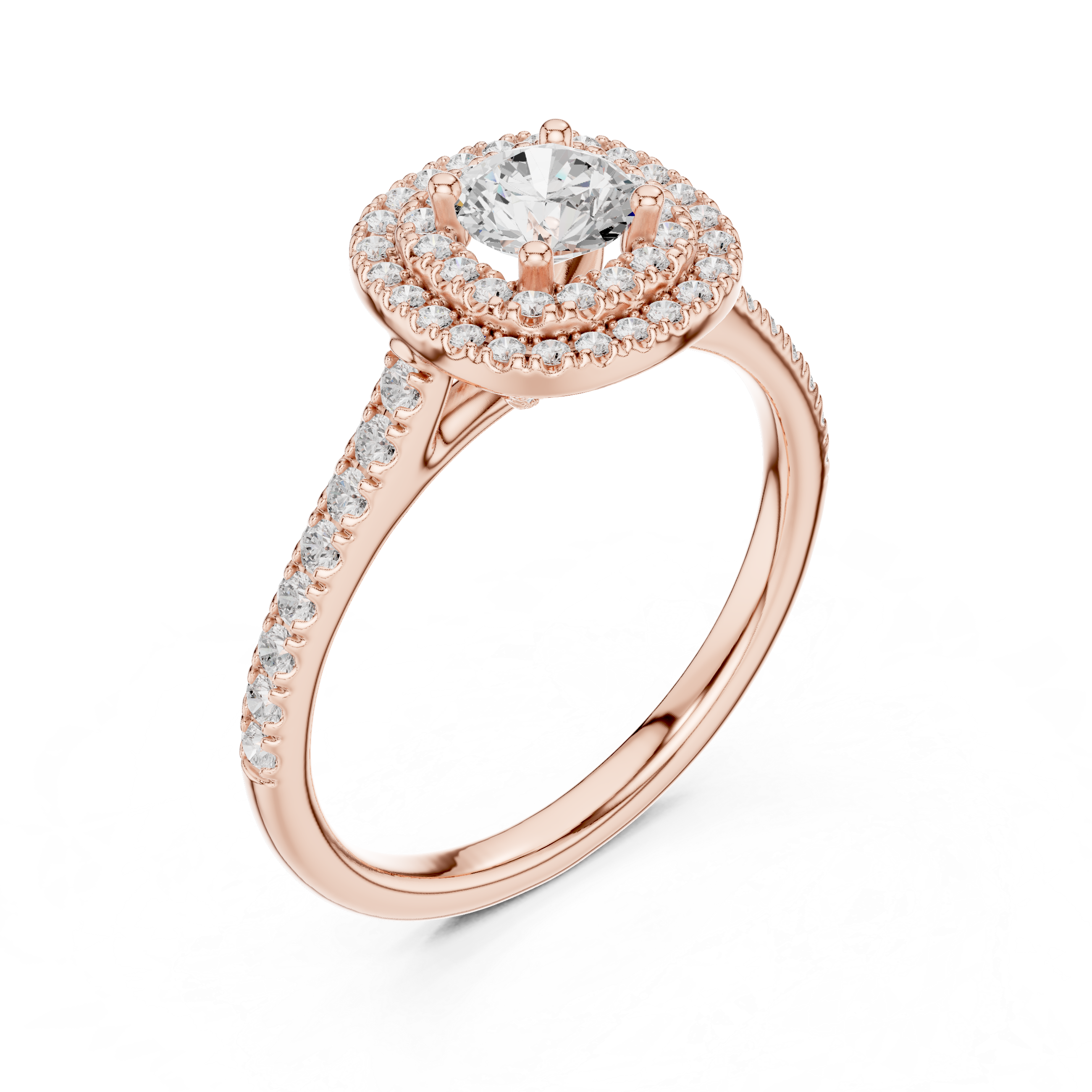 Designer Double Halo Diamond Ring with Fine Pave Detail