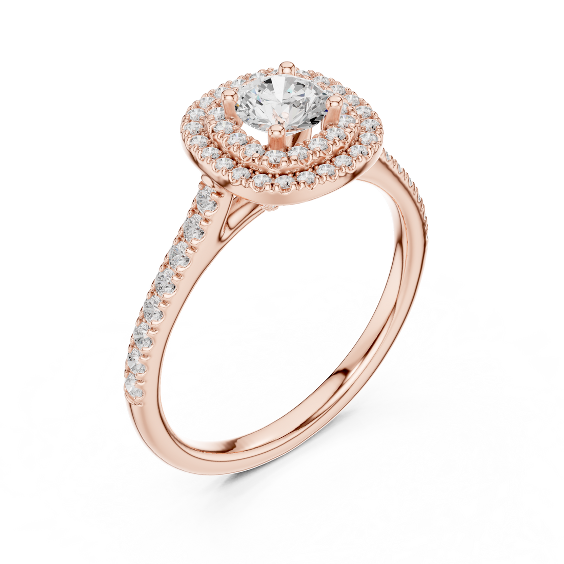Designer Double Halo Diamond Ring with Fine Pave Detail