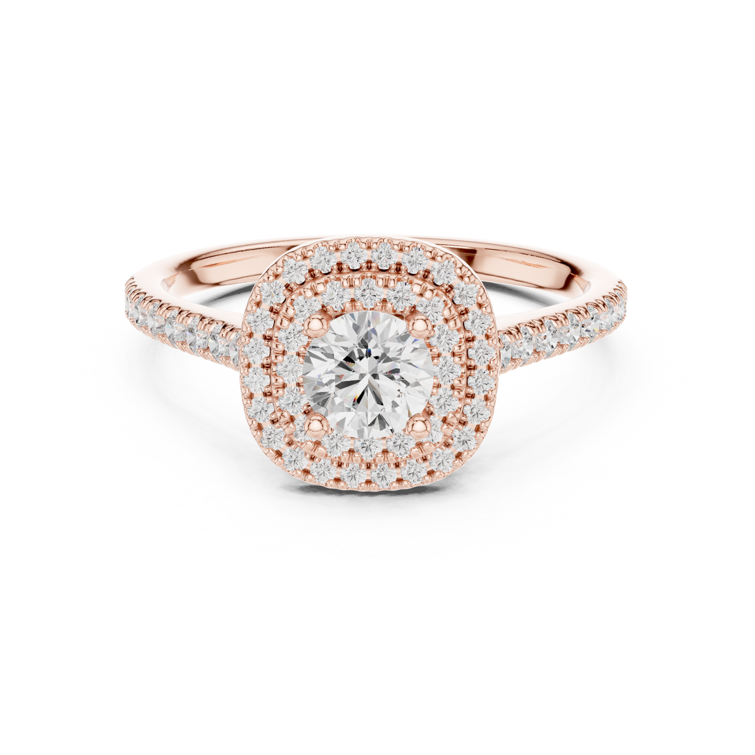 Designer Double Halo Diamond Ring with Fine Pave Detail