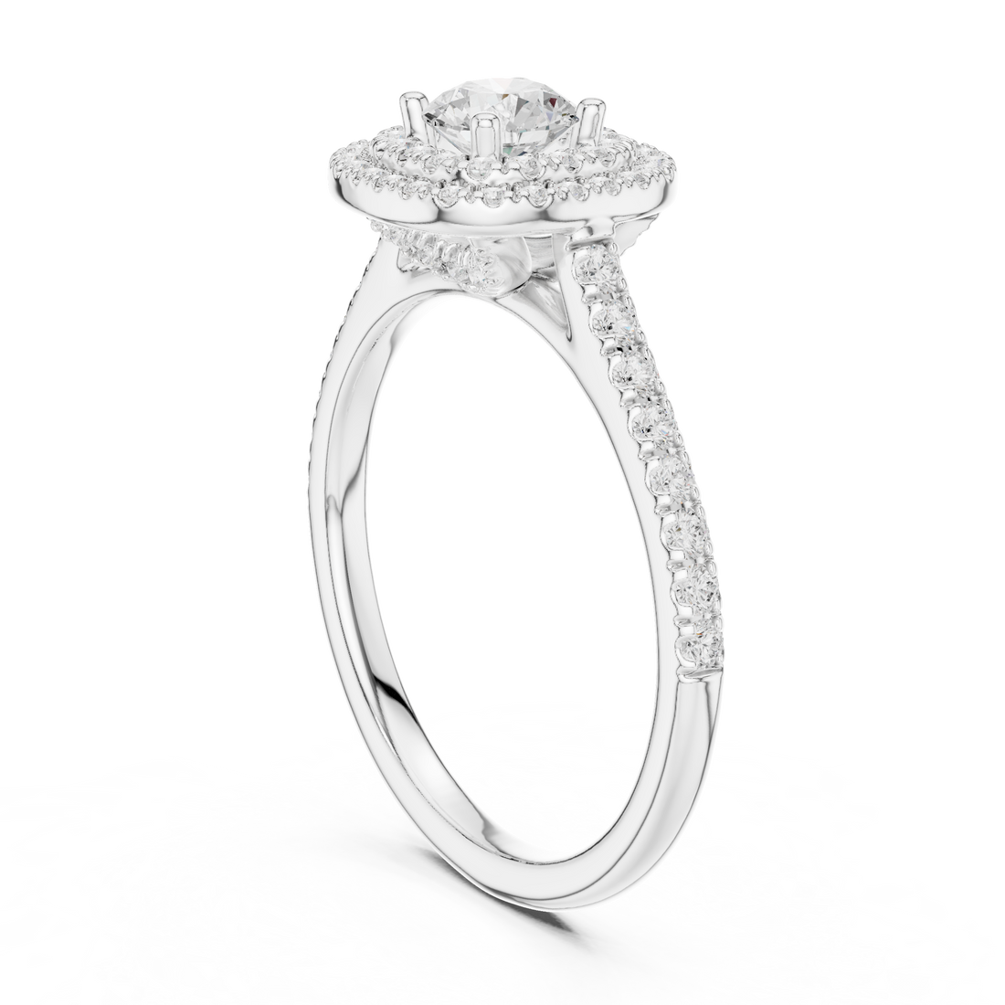 Designer Double Halo Diamond Ring with Fine Pave Detail