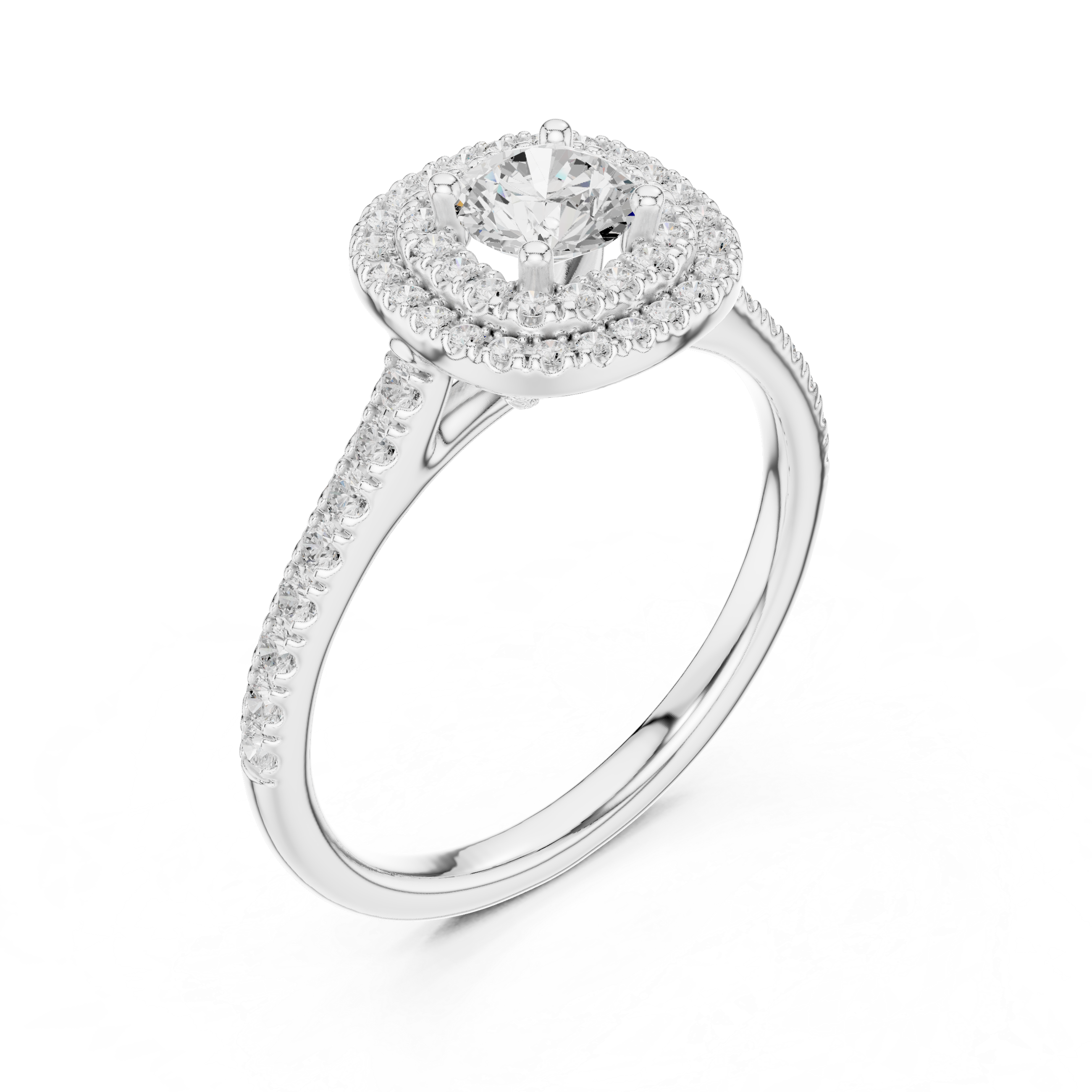 Designer Double Halo Diamond Ring with Fine Pave Detail