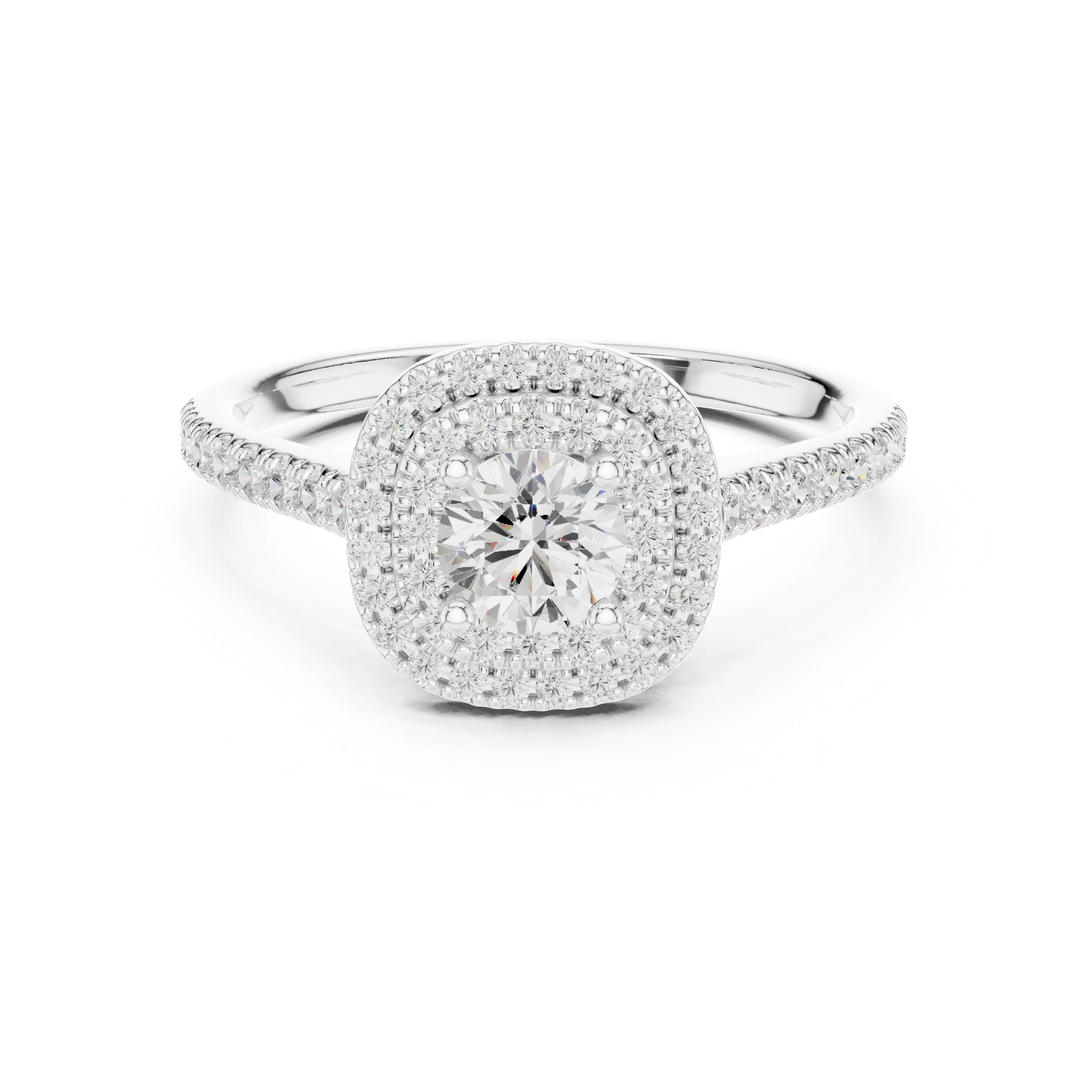 Designer Double Halo Diamond Ring with Fine Pave Detail
