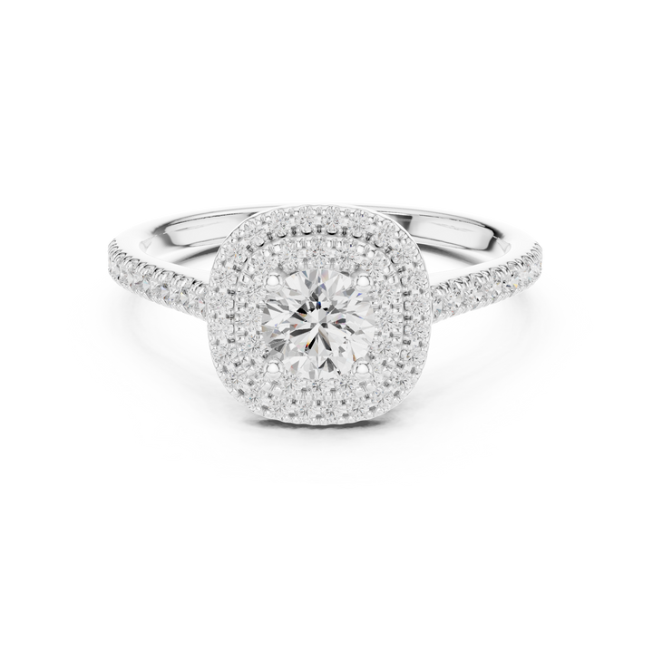 Designer Double Halo Diamond Ring with Fine Pave Detail