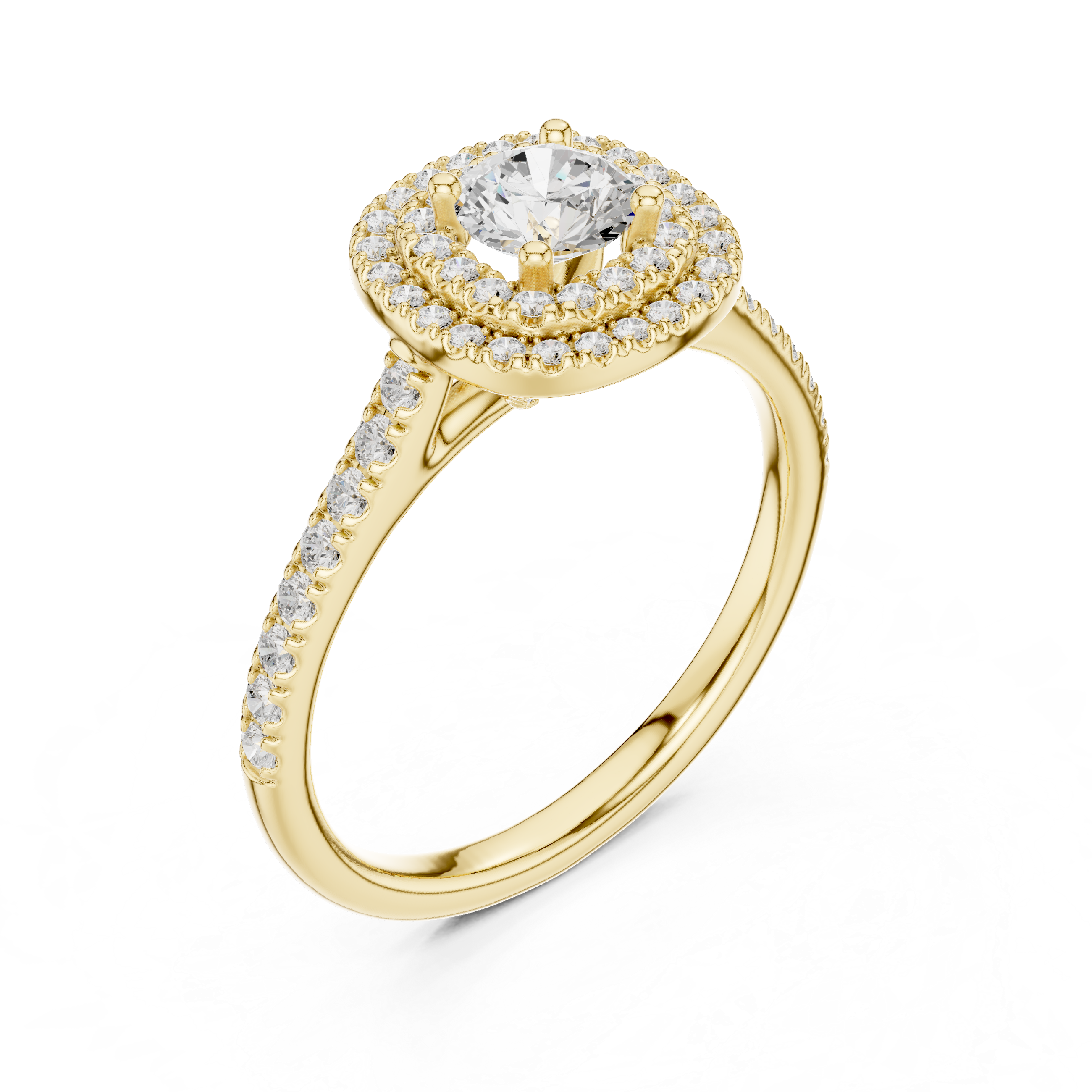 Designer Double Halo Diamond Ring with Fine Pave Detail