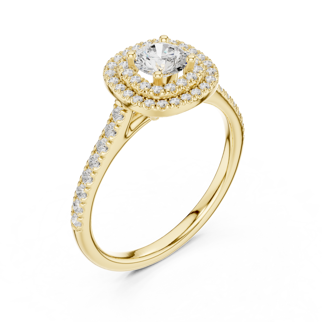 Designer Double Halo Diamond Ring with Fine Pave Detail