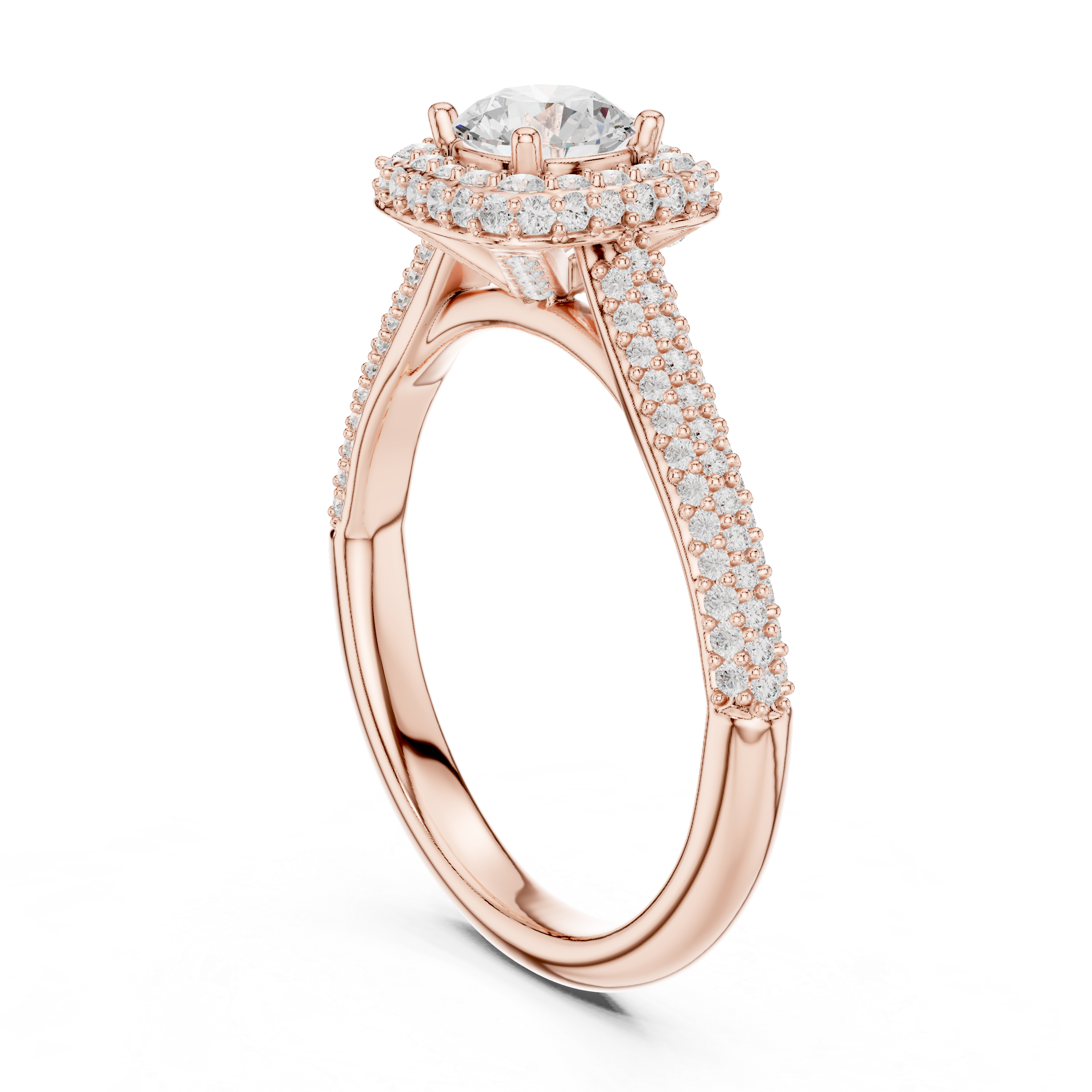 Bridal Double Halo Diamond Ring, Round Cut White Gold Ring, Pave Band Engagement Ring, Anniversary Gift Idea