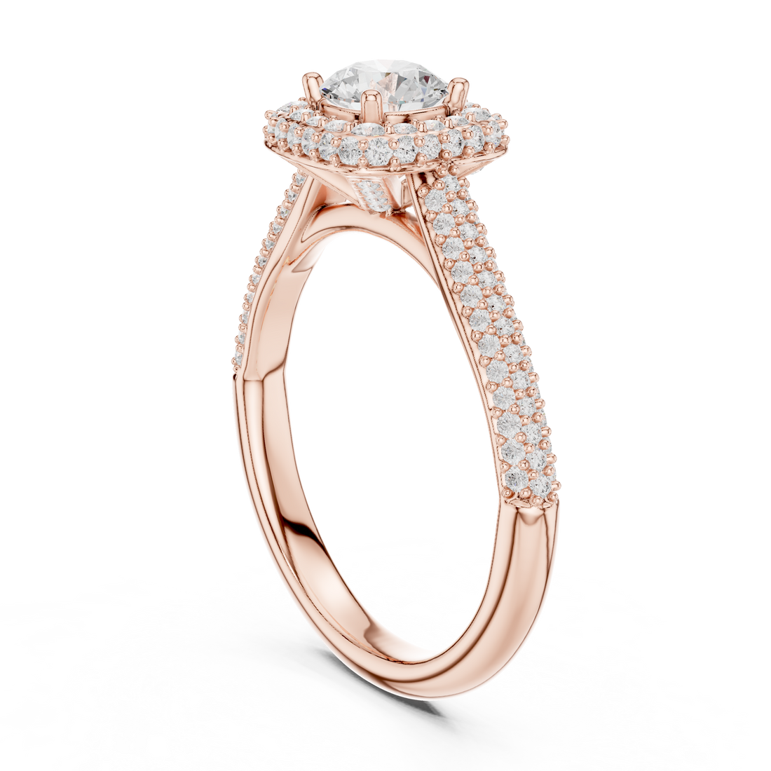 Bridal Double Halo Diamond Ring, Round Cut White Gold Ring, Pave Band Engagement Ring, Anniversary Gift Idea