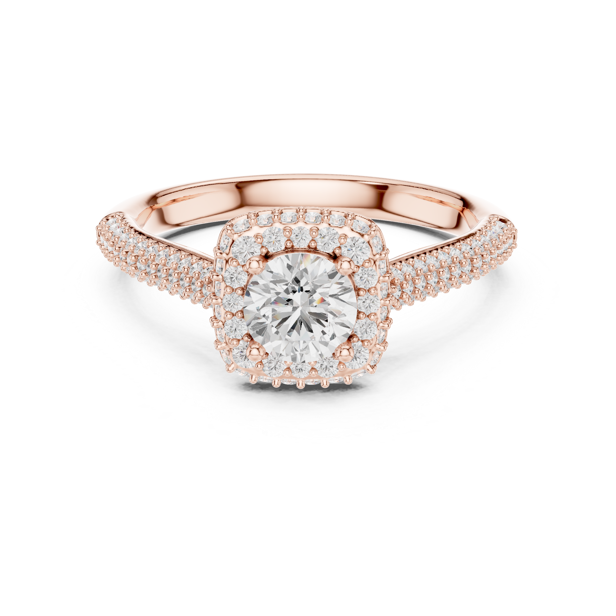Bridal Double Halo Diamond Ring, Round Cut White Gold Ring, Pave Band Engagement Ring, Anniversary Gift Idea
