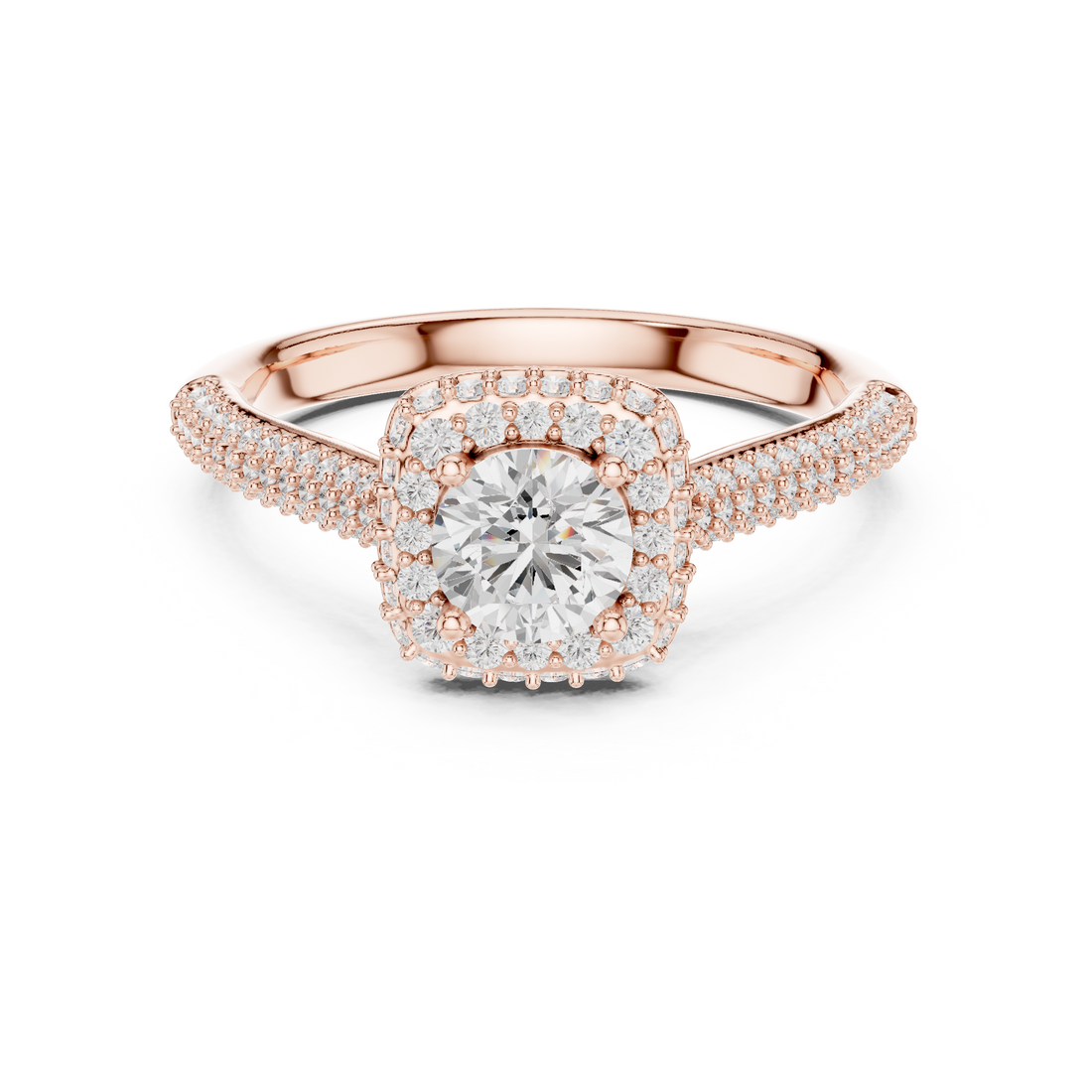 Bridal Double Halo Diamond Ring, Round Cut White Gold Ring, Pave Band Engagement Ring, Anniversary Gift Idea