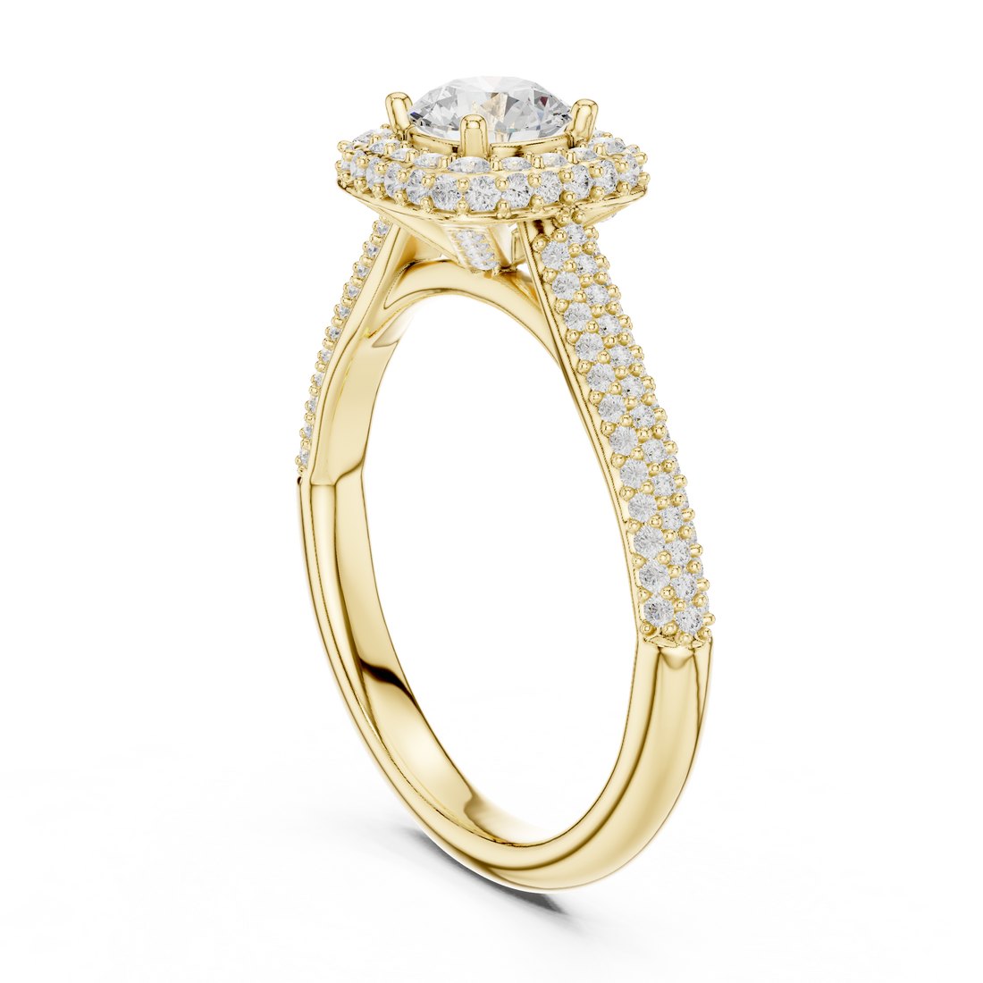 Bridal Double Halo Diamond Ring, Round Cut White Gold Ring, Pave Band Engagement Ring, Anniversary Gift Idea
