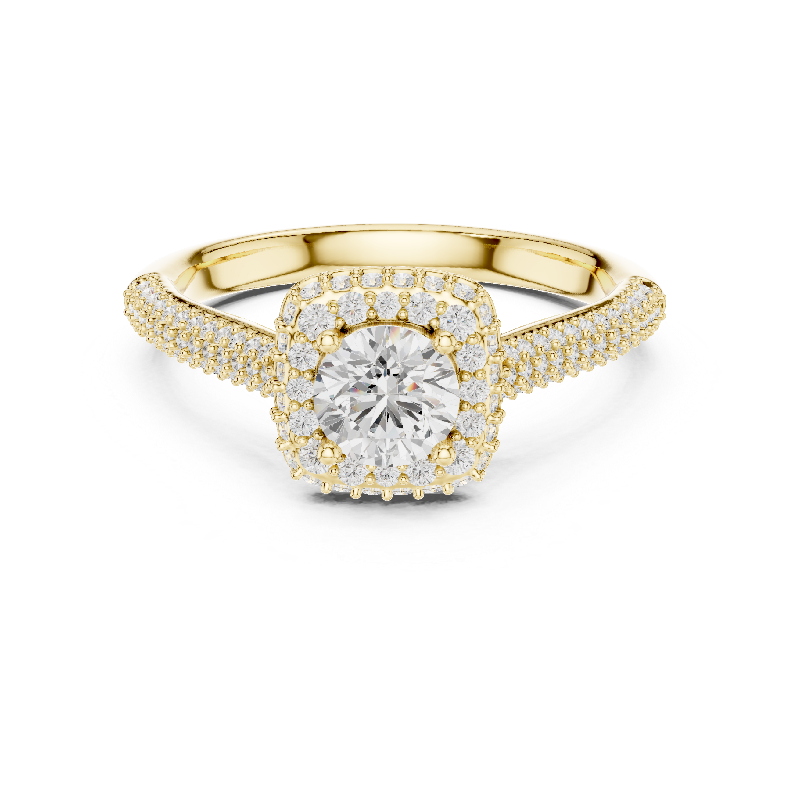 Bridal Double Halo Diamond Ring, Round Cut White Gold Ring, Pave Band Engagement Ring, Anniversary Gift Idea